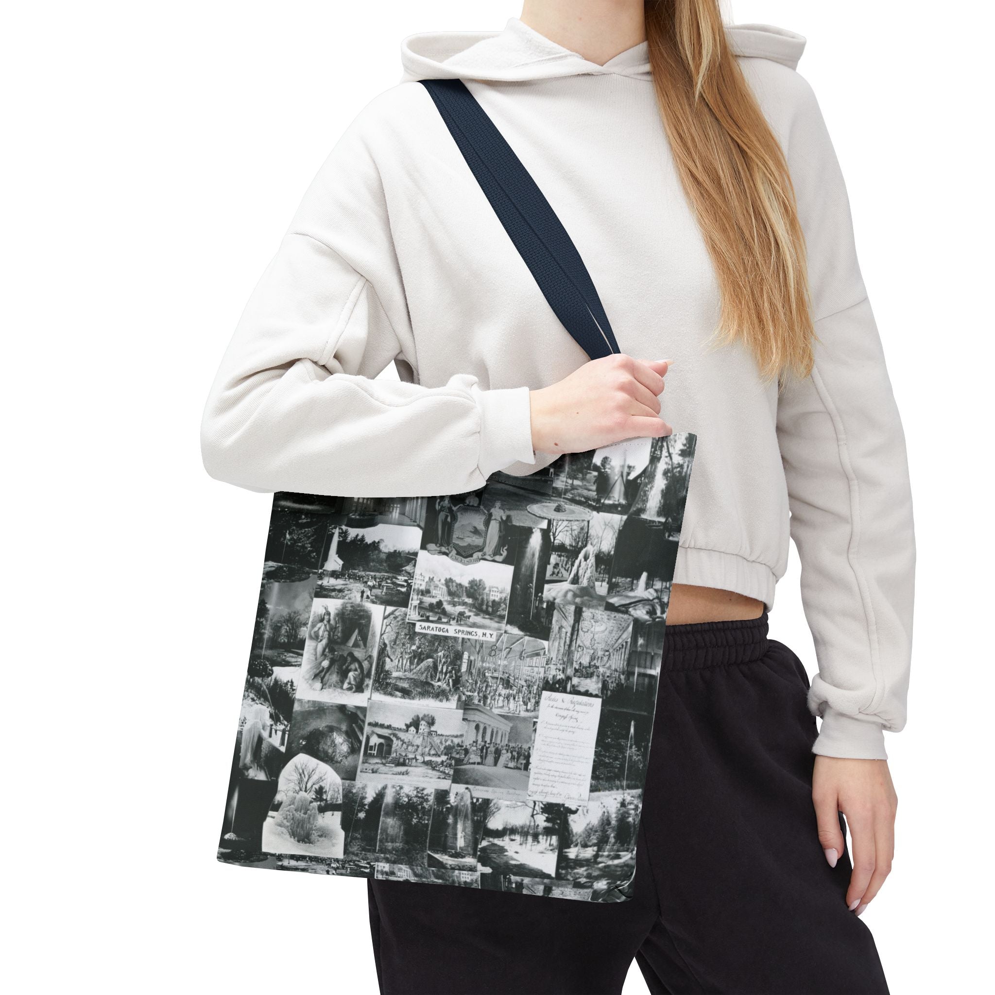 Saratoga Springs Vintage Photo Collage Tote Bag — Black & White Souvenir