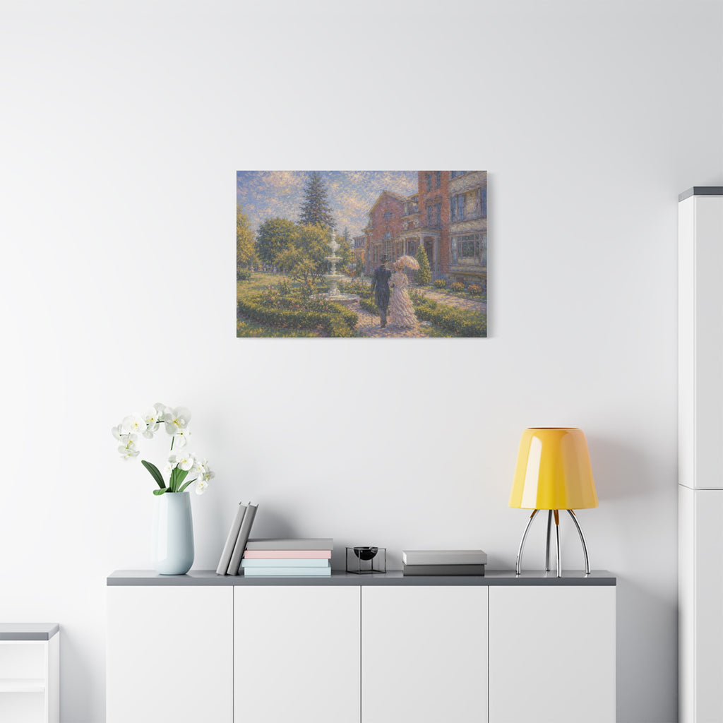 Impressionist Garden Stroll Matte Canvas Wall Art — Victorian Couple in Saratoga Springs