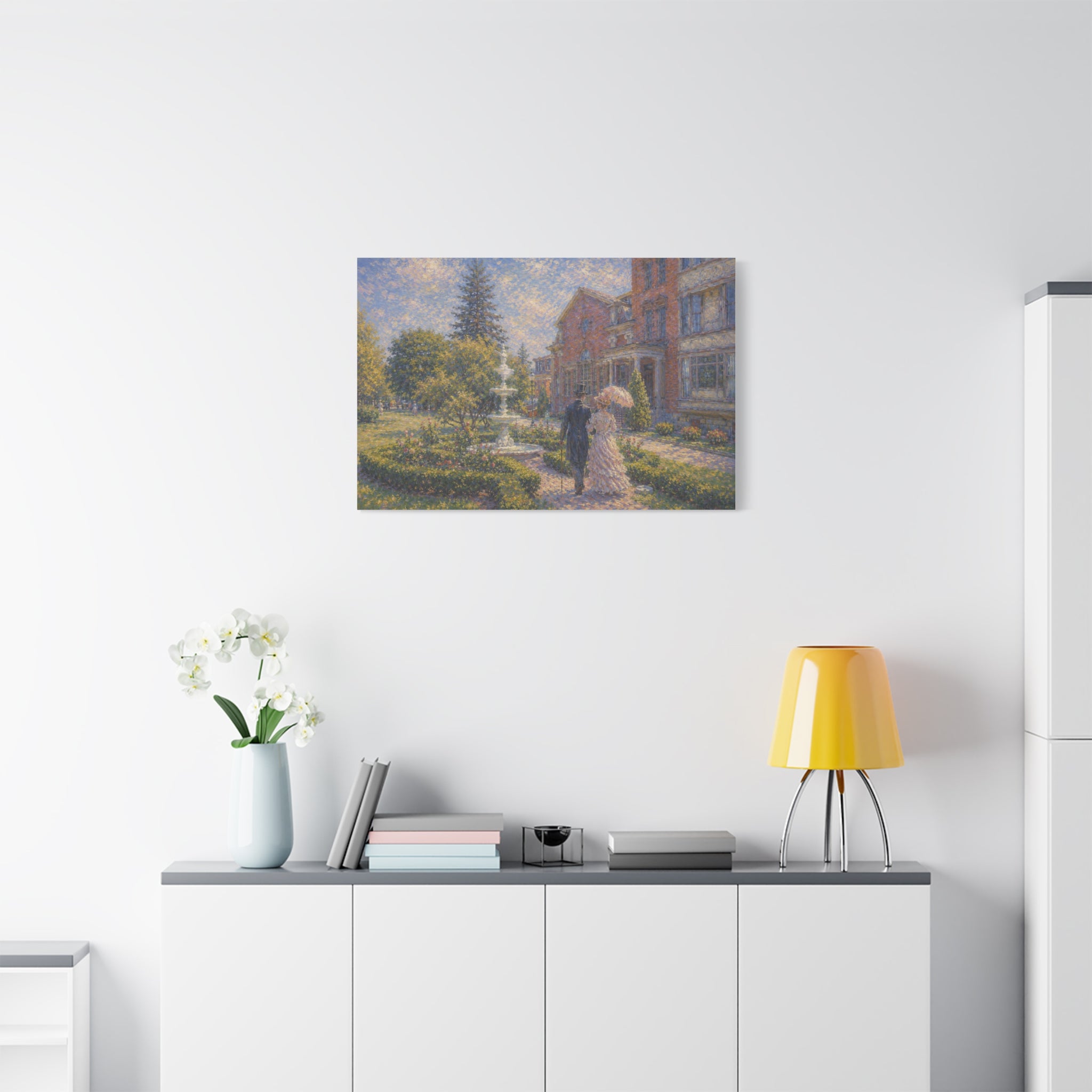 Impressionist Garden Stroll Matte Canvas Wall Art — Victorian Couple in Saratoga Springs