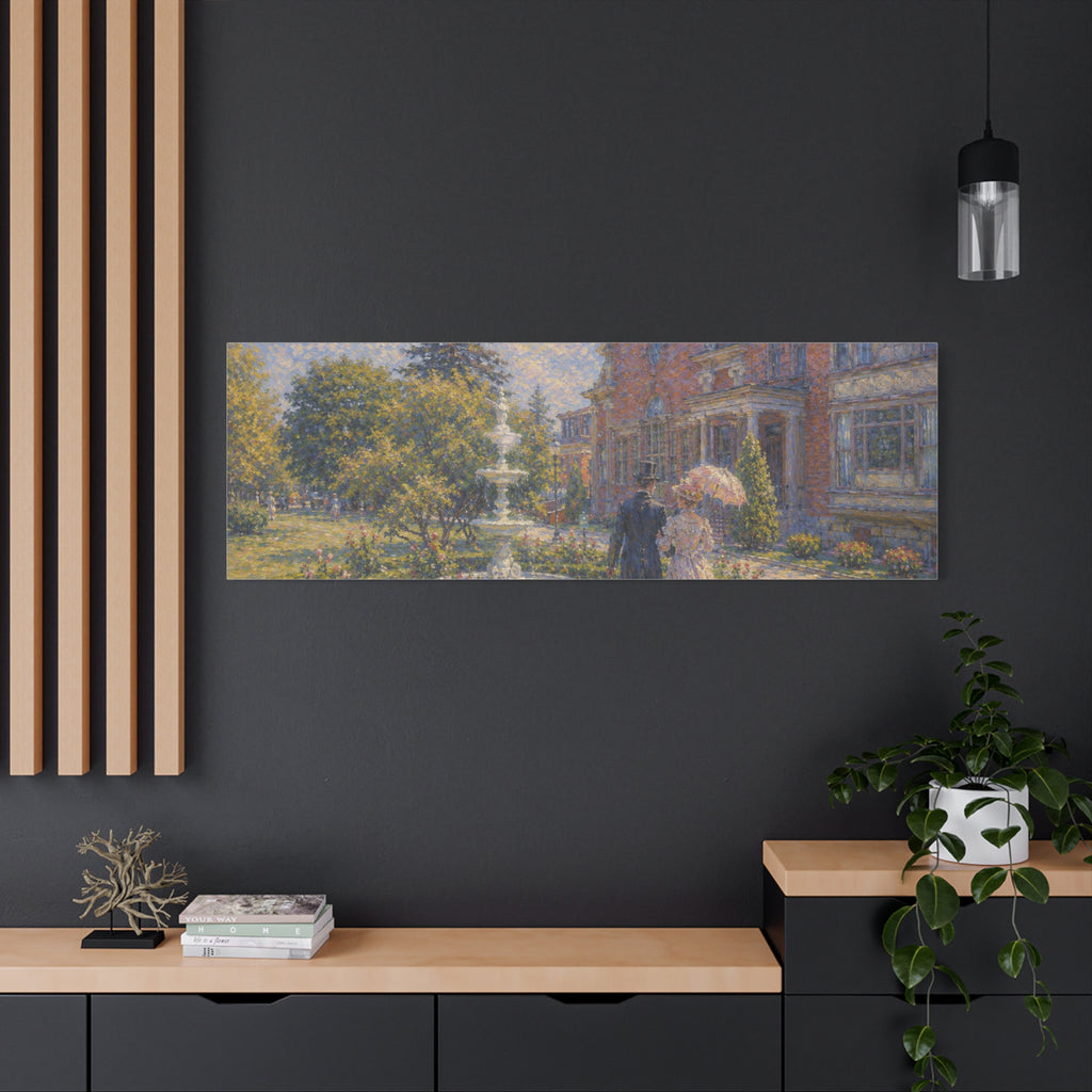 Impressionist Garden Stroll Matte Canvas Wall Art — Victorian Couple in Saratoga Springs