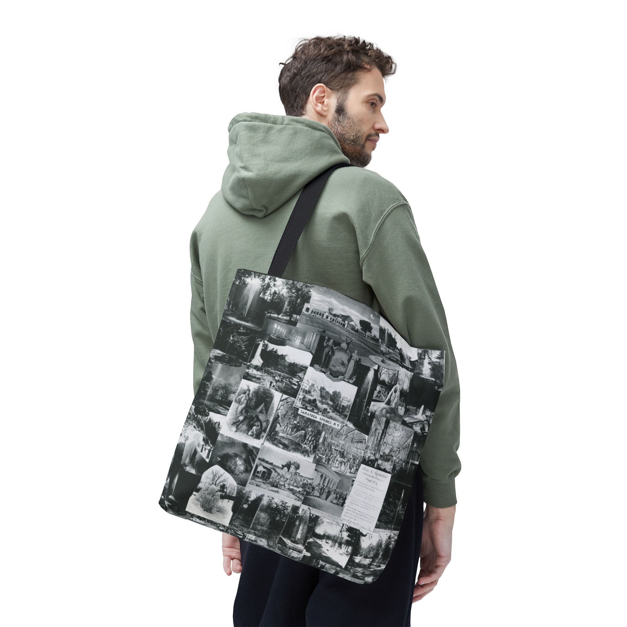 Saratoga Springs Vintage Photo Collage Tote Bag — Black & White Souvenir