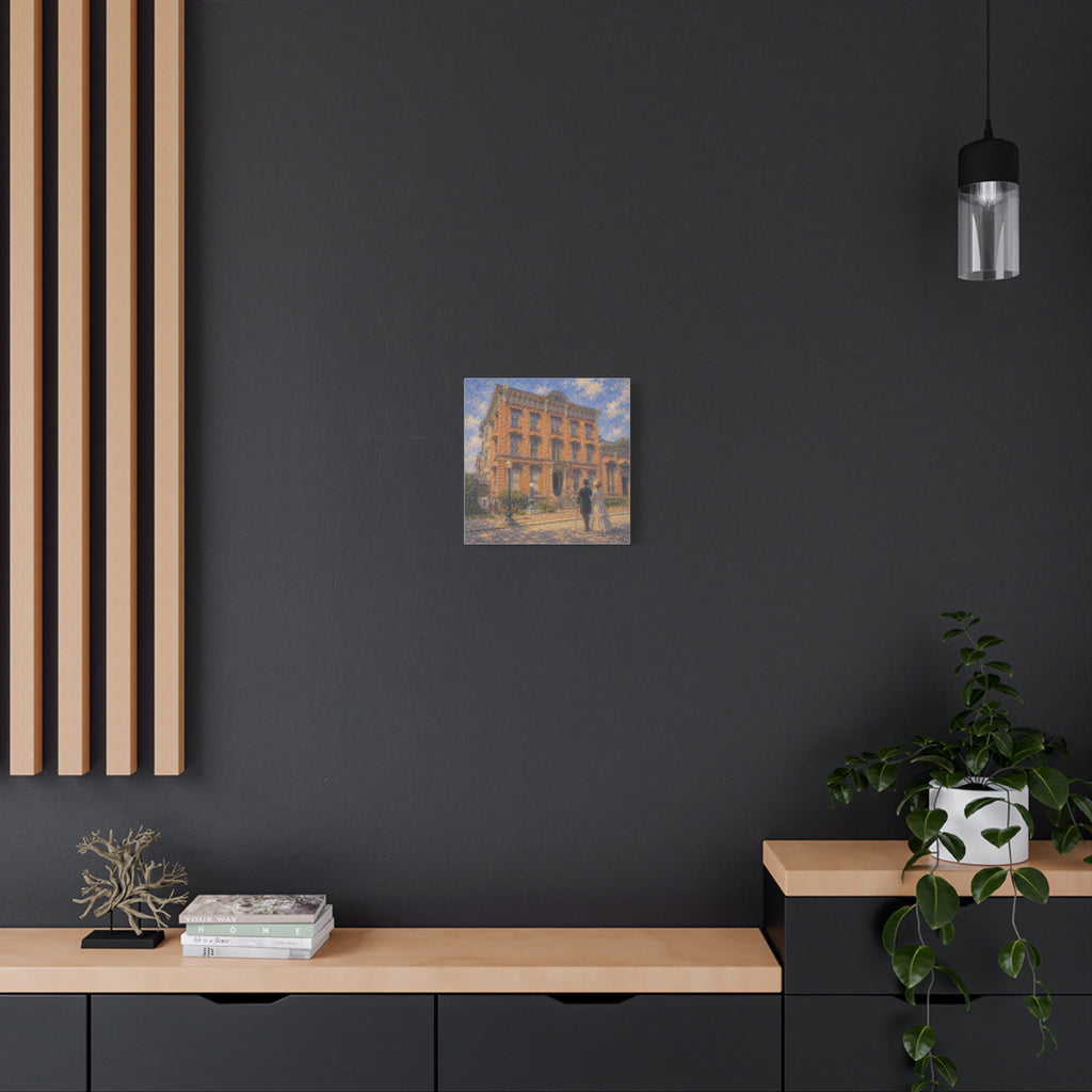 Vintage Saratoga Springs Cityscape Canvas — Romantic Victorian Street Scene, Matte Stretched 1.25"