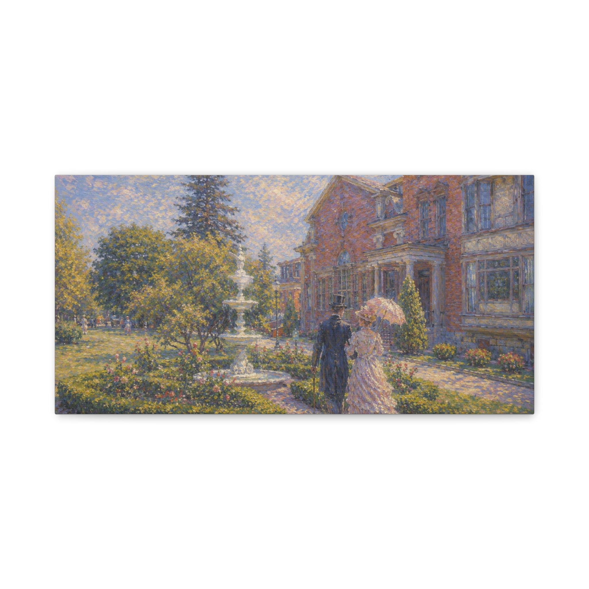 Impressionist Garden Stroll Matte Canvas Wall Art — Victorian Couple in Saratoga Springs