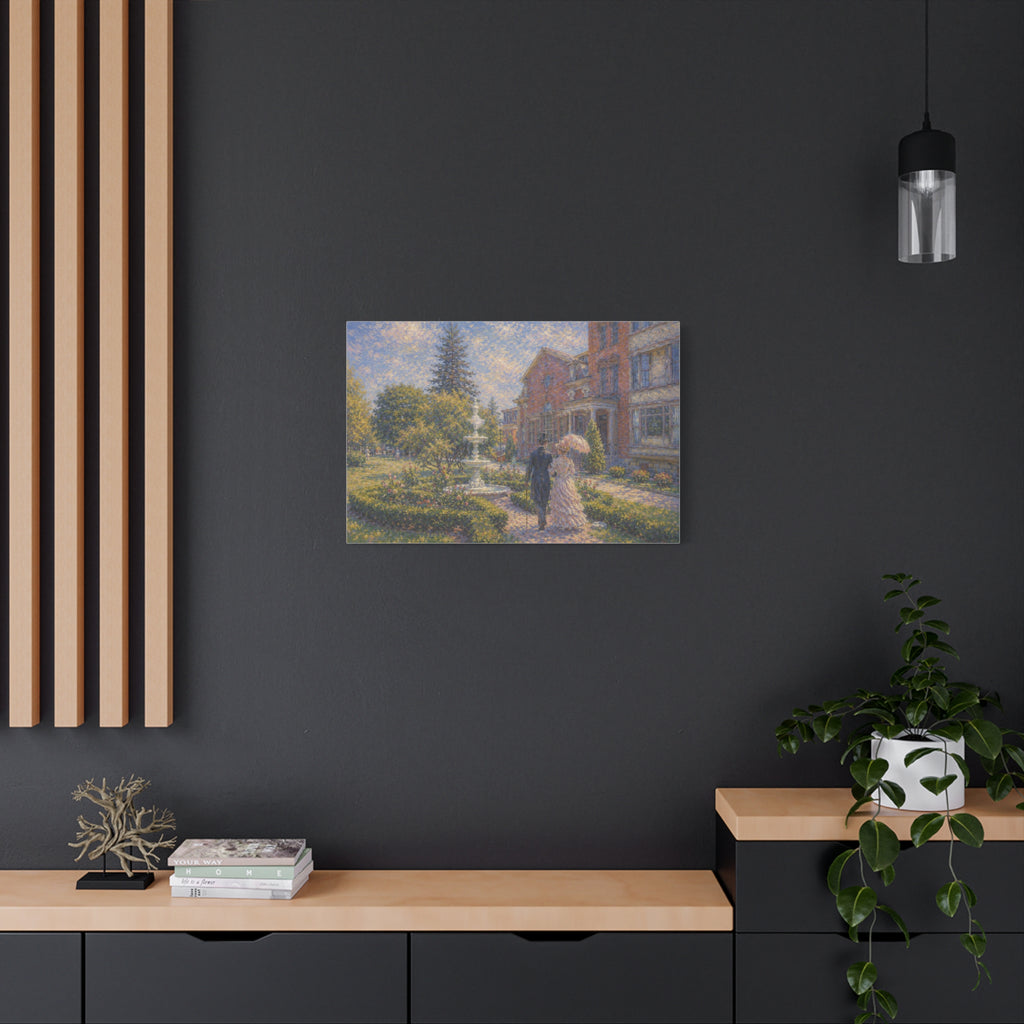 Impressionist Garden Stroll Matte Canvas Wall Art — Victorian Couple in Saratoga Springs