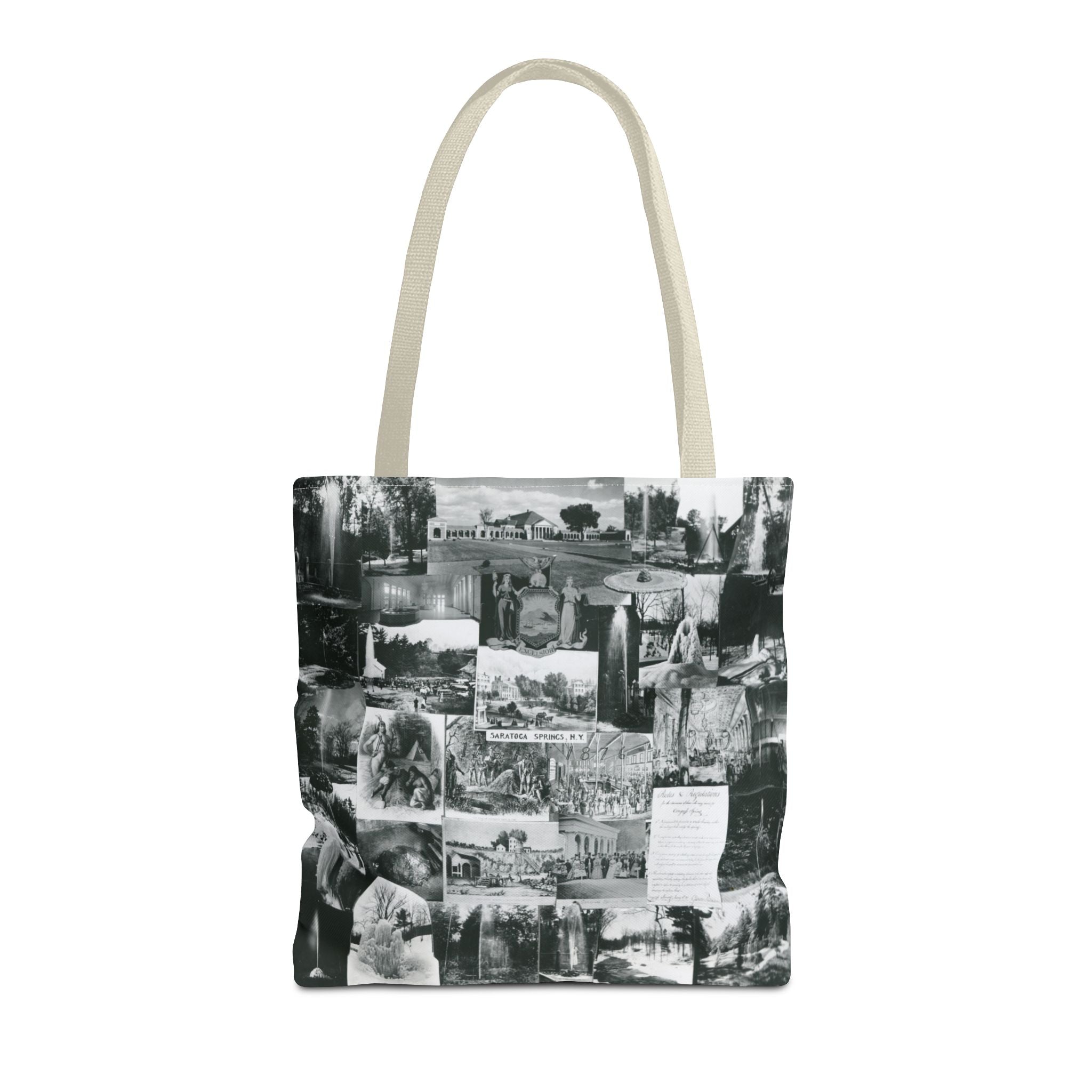 Saratoga Springs Vintage Photo Collage Tote Bag — Black & White Souvenir