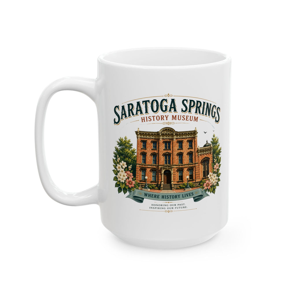 Saratoga Springs Illustrated Ceramic Mug — Congress Park Floral Souvenir (11oz/15oz)