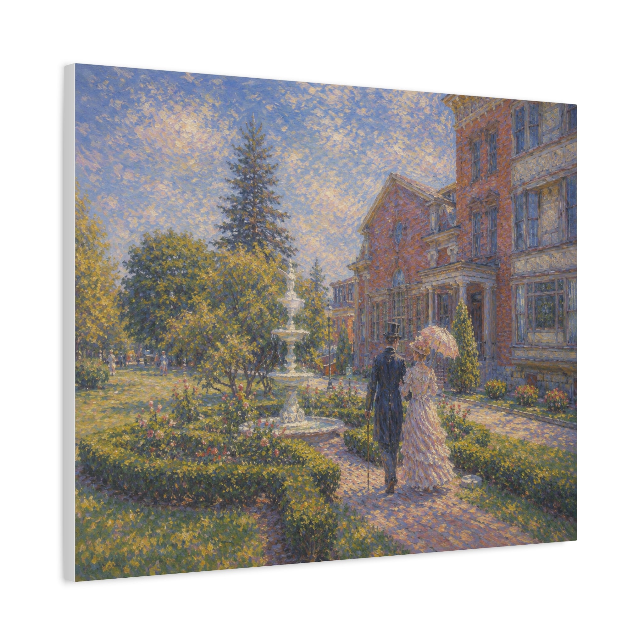 Impressionist Garden Stroll Matte Canvas Wall Art — Victorian Couple in Saratoga Springs