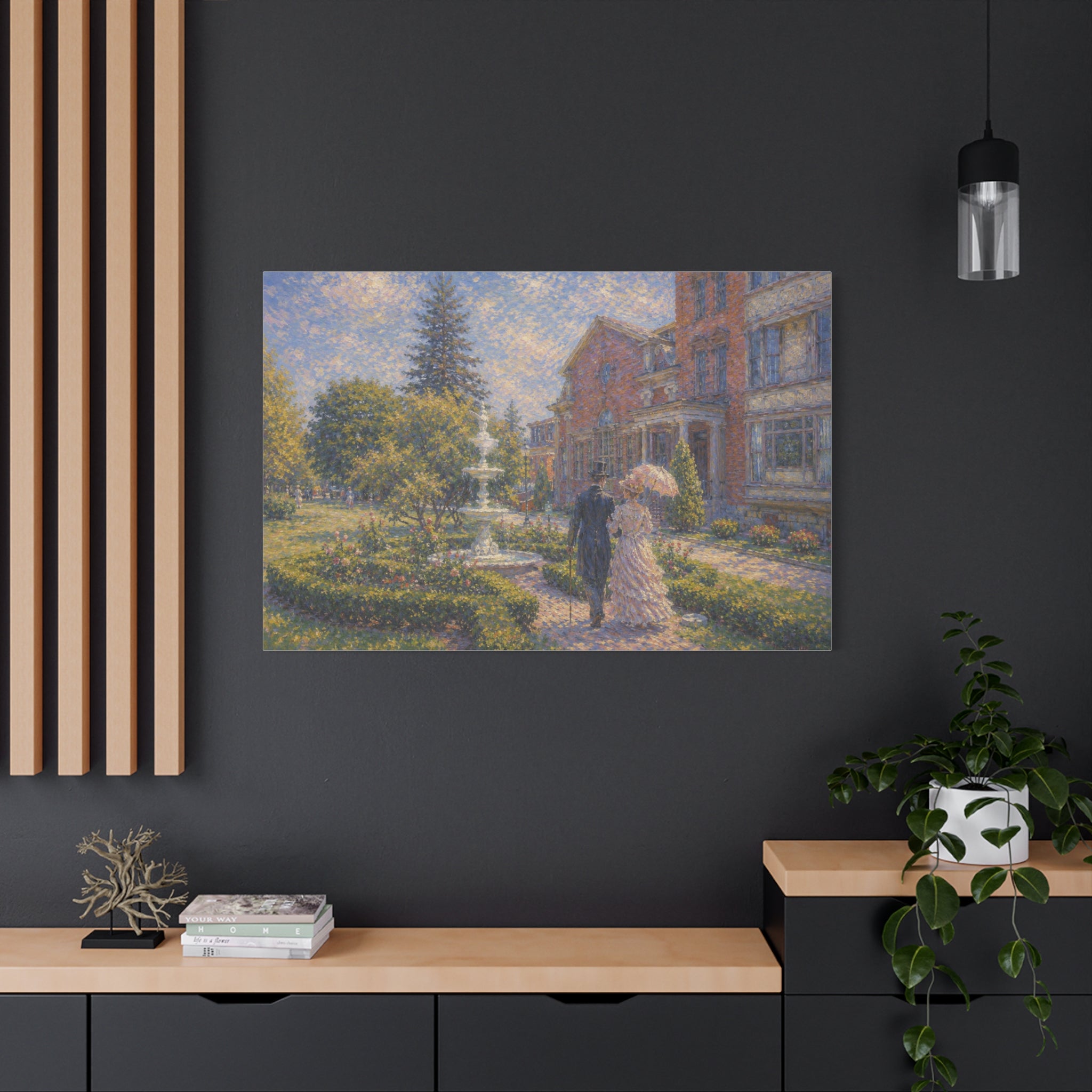 Impressionist Garden Stroll Matte Canvas Wall Art — Victorian Couple in Saratoga Springs