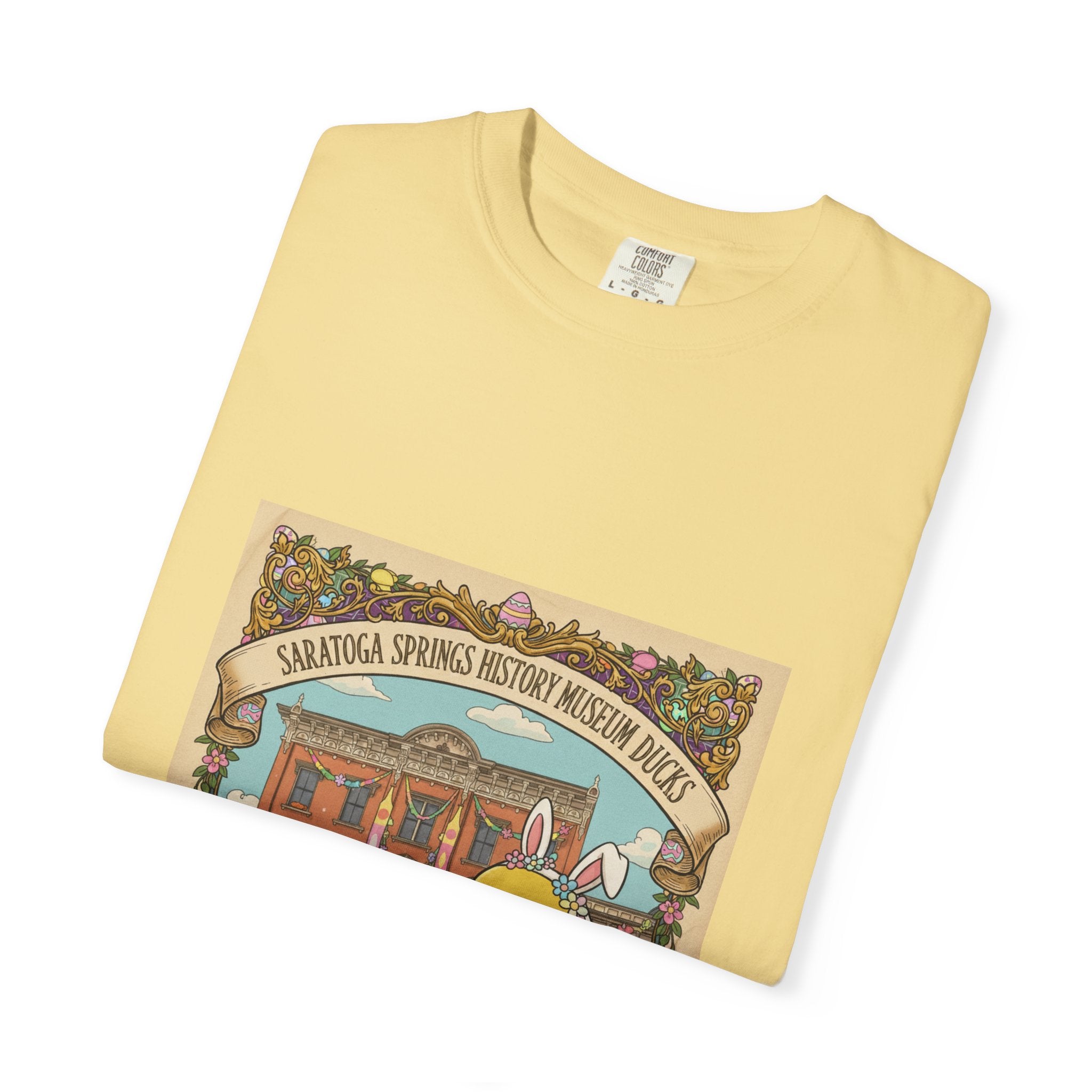 Saratoga Springs History Museum Duckling T-shirt | Easter Bunny Ears, Floral Vintage Illustration