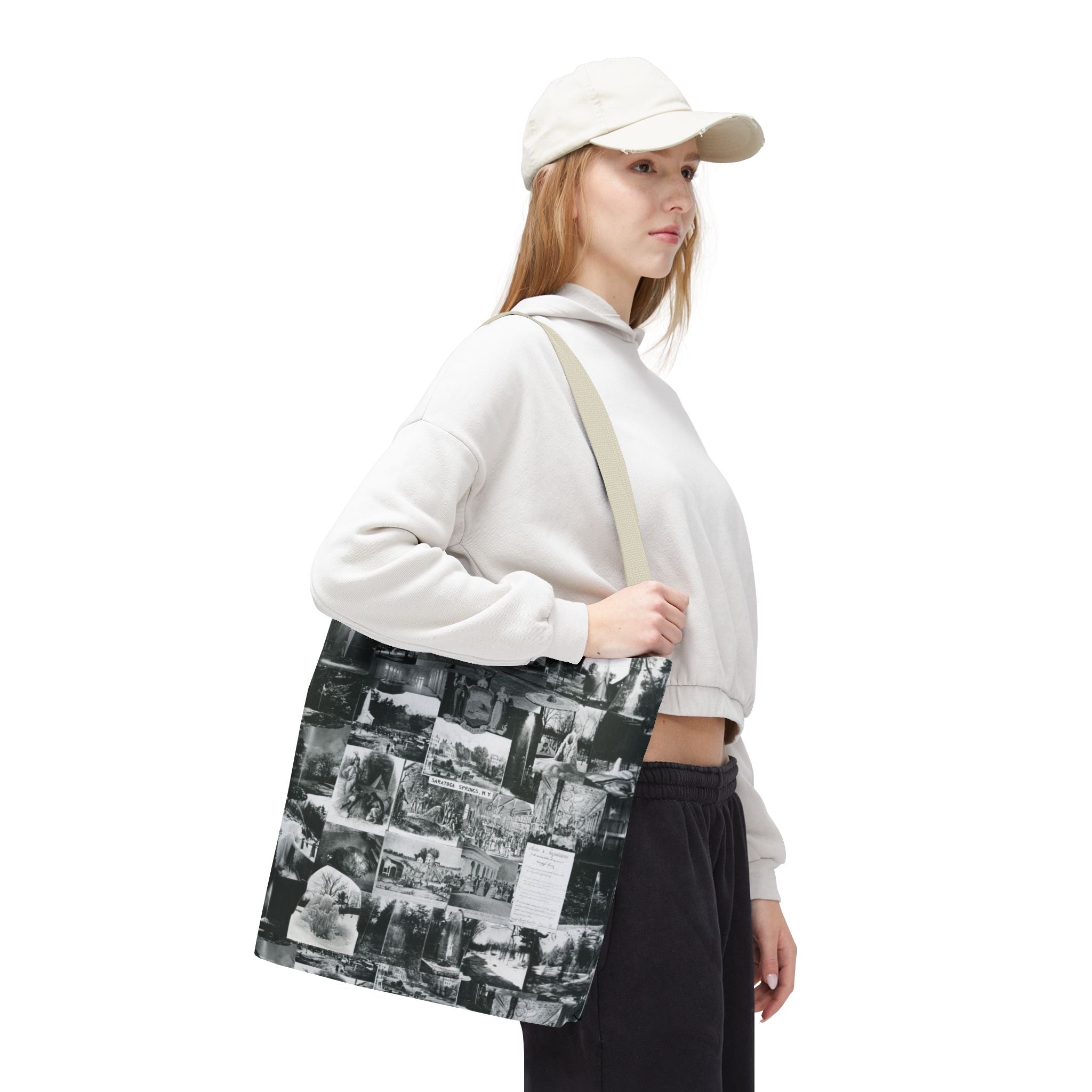 Saratoga Springs Vintage Photo Collage Tote Bag — Black & White Souvenir
