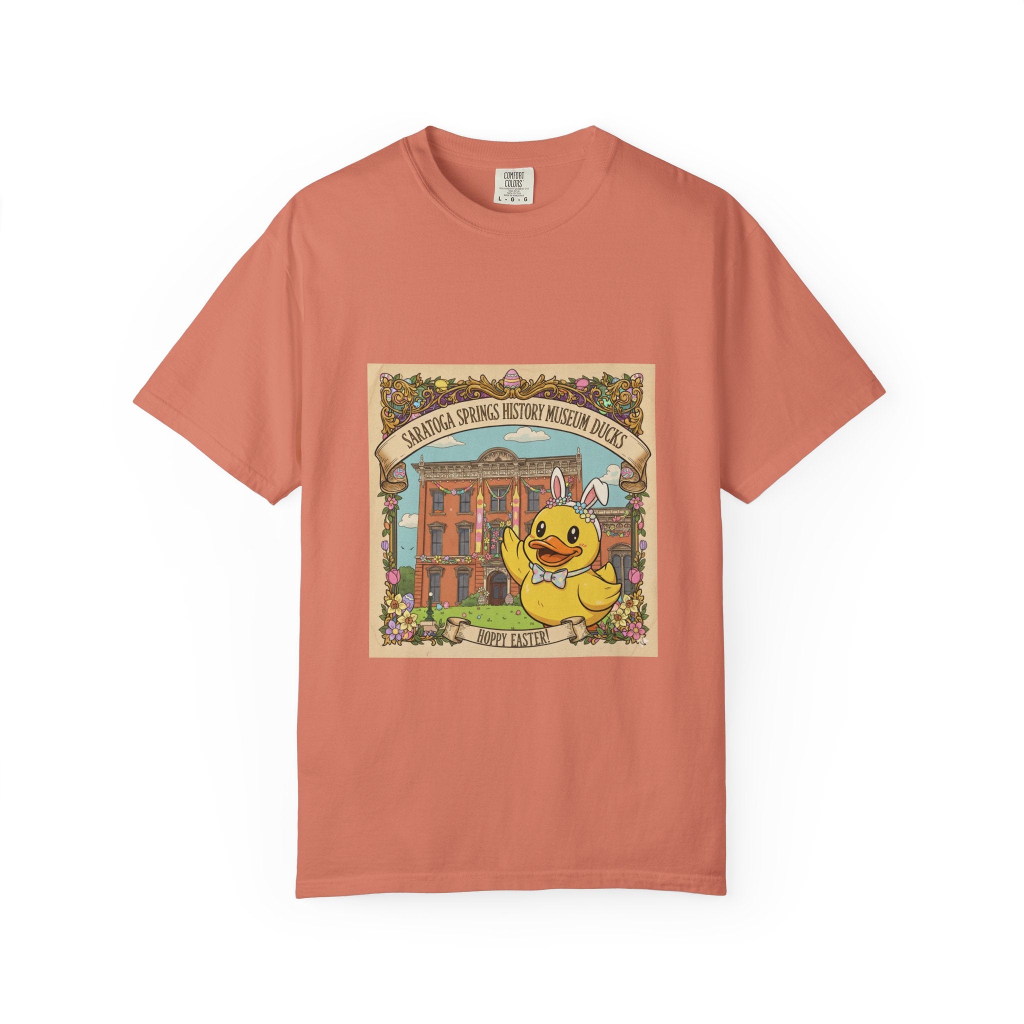 Saratoga Springs History Museum Duckling T-shirt | Easter Bunny Ears, Floral Vintage Illustration
