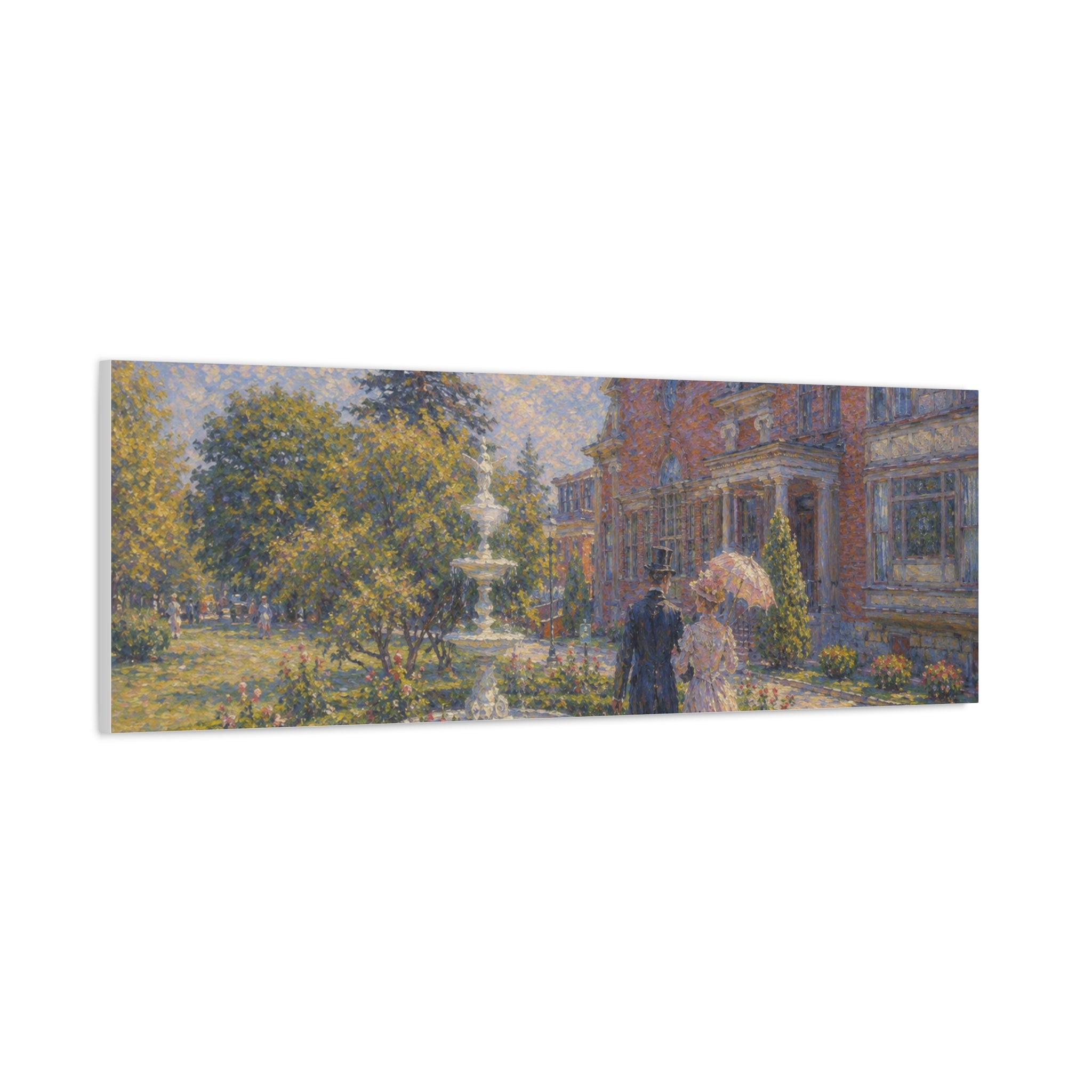 Impressionist Garden Stroll Matte Canvas Wall Art — Victorian Couple in Saratoga Springs