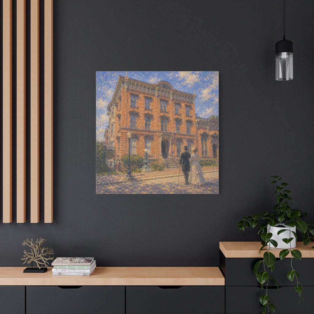 Vintage Saratoga Springs Cityscape Canvas — Romantic Victorian Street Scene, Matte Stretched 1.25"