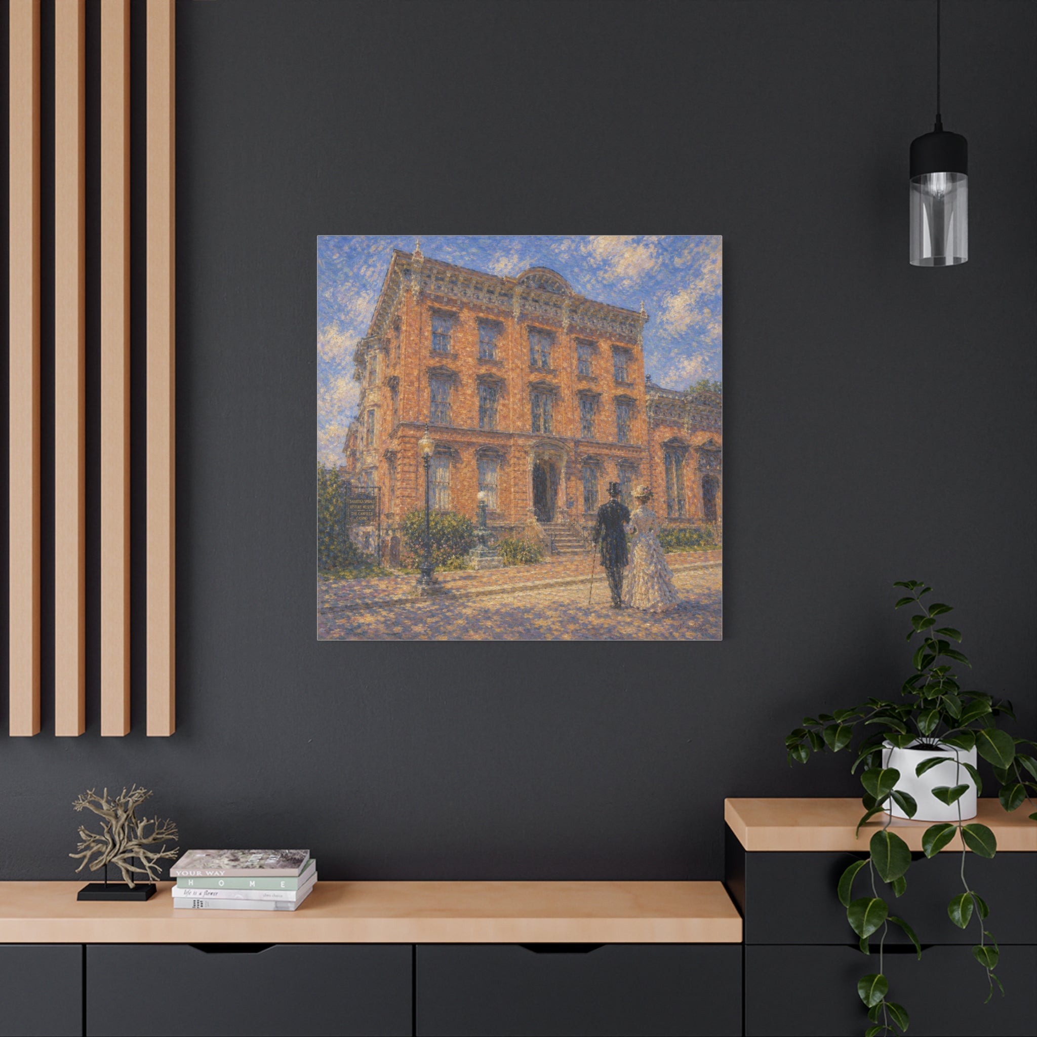Vintage Saratoga Springs Cityscape Canvas — Romantic Victorian Street Scene, Matte Stretched 1.25"