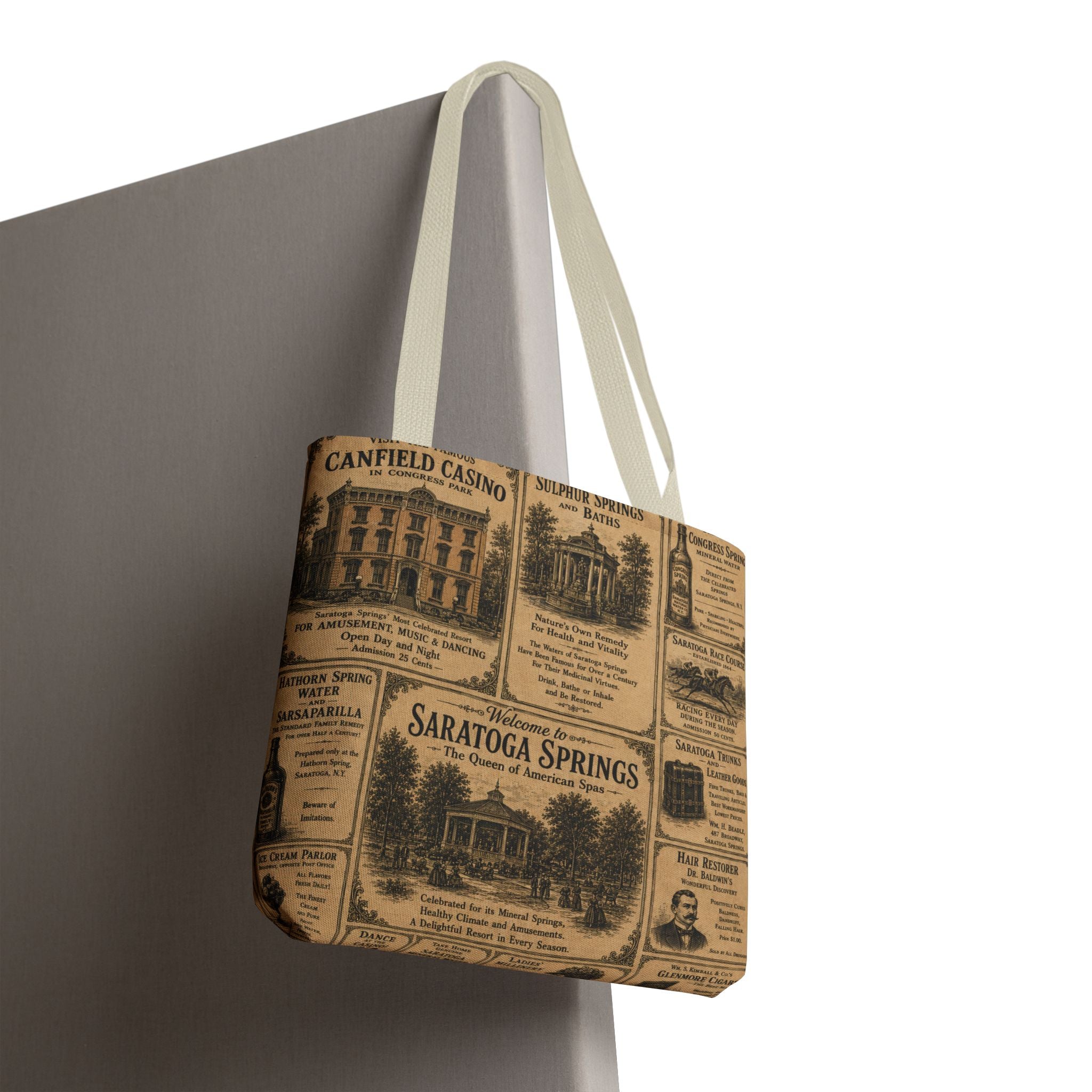Saratoga Springs Vintage Newspaper Tote Bag