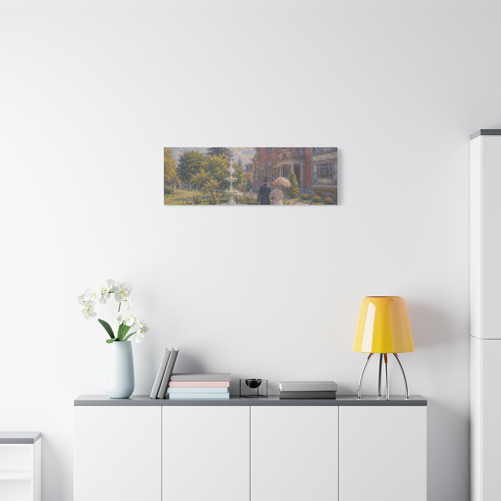 Impressionist Garden Stroll Matte Canvas Wall Art — Victorian Couple in Saratoga Springs