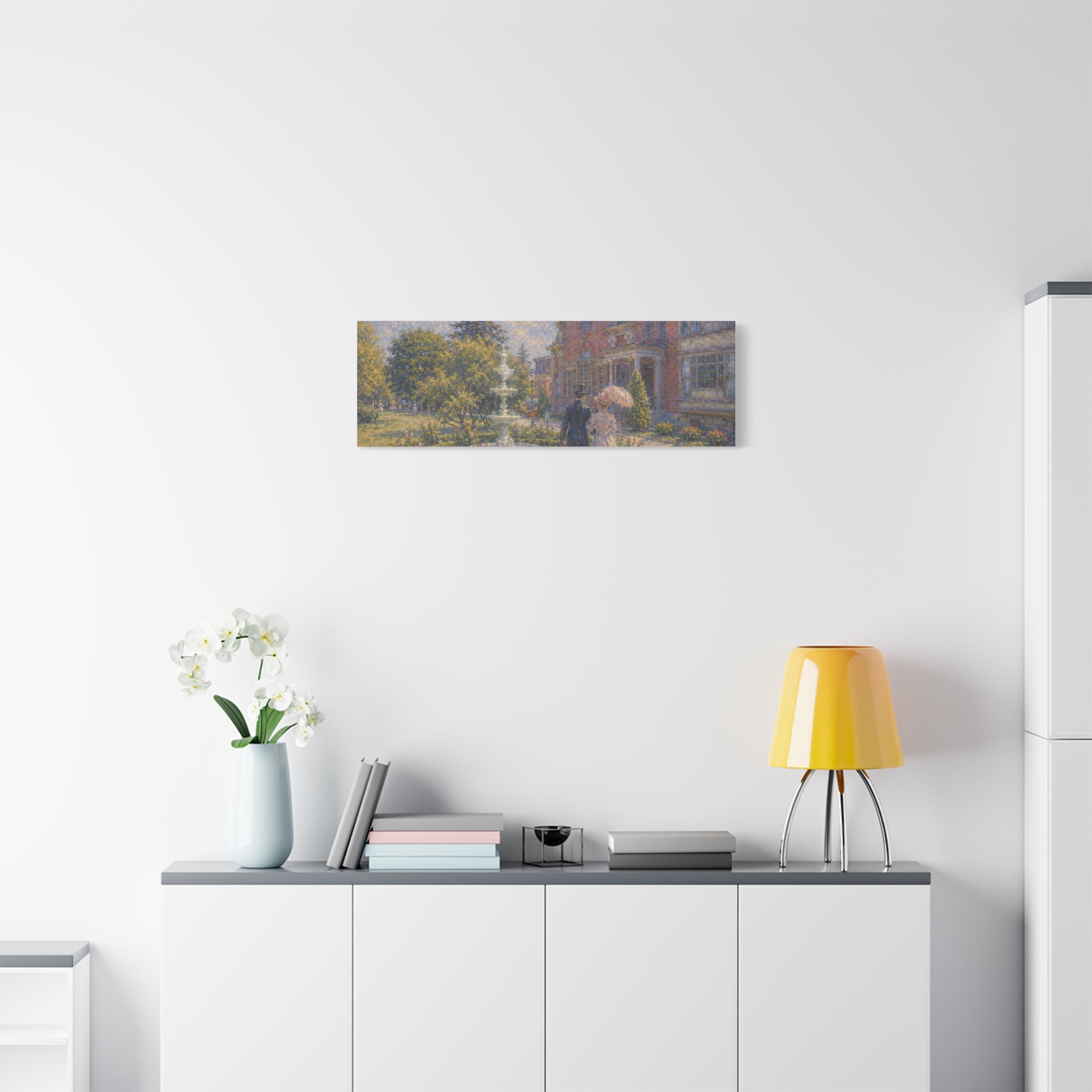 Impressionist Garden Stroll Matte Canvas Wall Art — Victorian Couple in Saratoga Springs