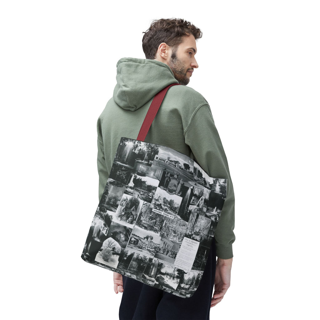 Saratoga Springs Vintage Photo Collage Tote Bag — Black & White Souvenir