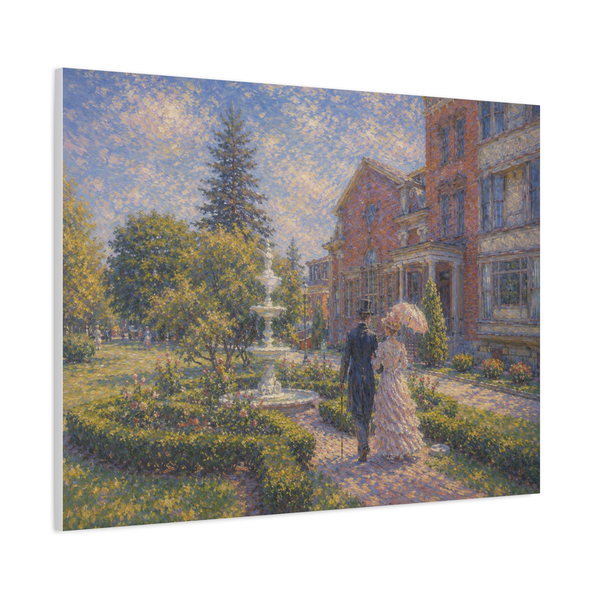 Impressionist Garden Stroll Matte Canvas Wall Art — Victorian Couple in Saratoga Springs