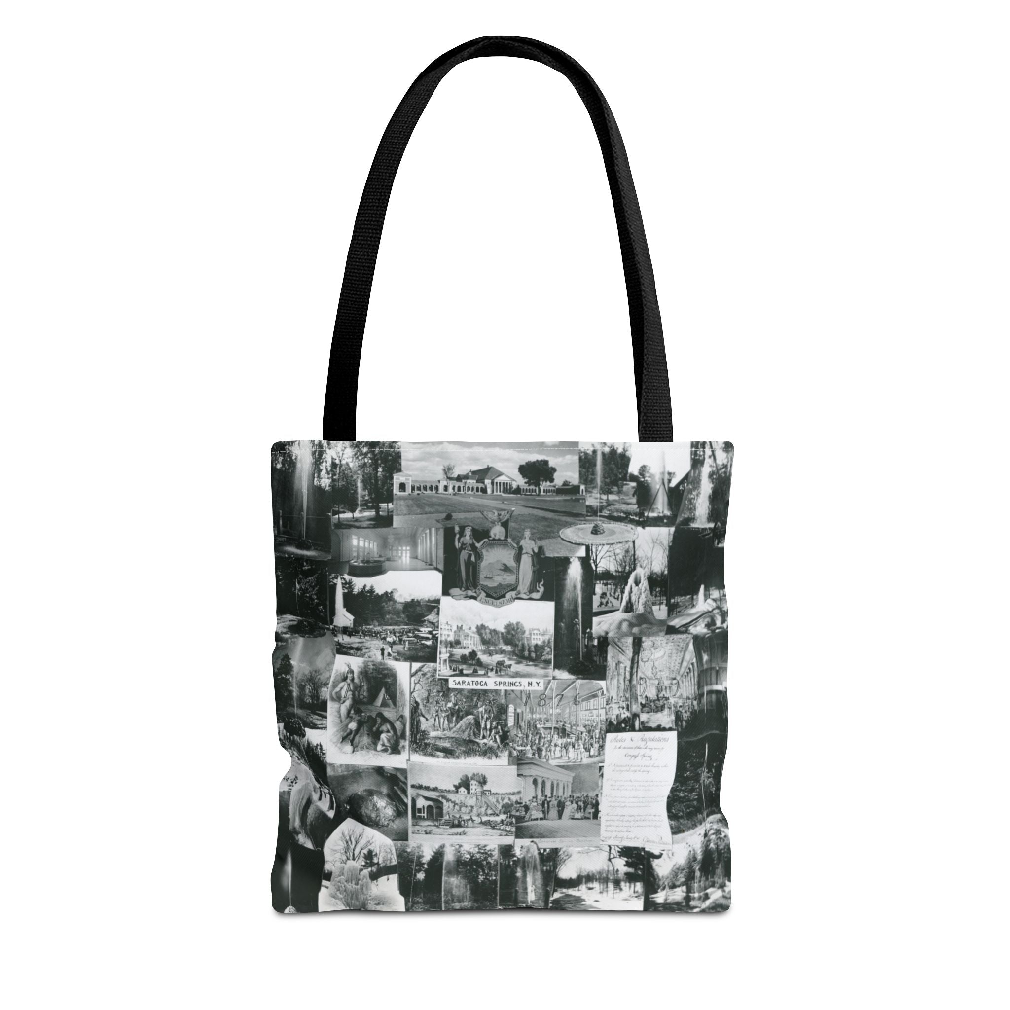 Saratoga Springs Vintage Photo Collage Tote Bag — Black & White Souvenir