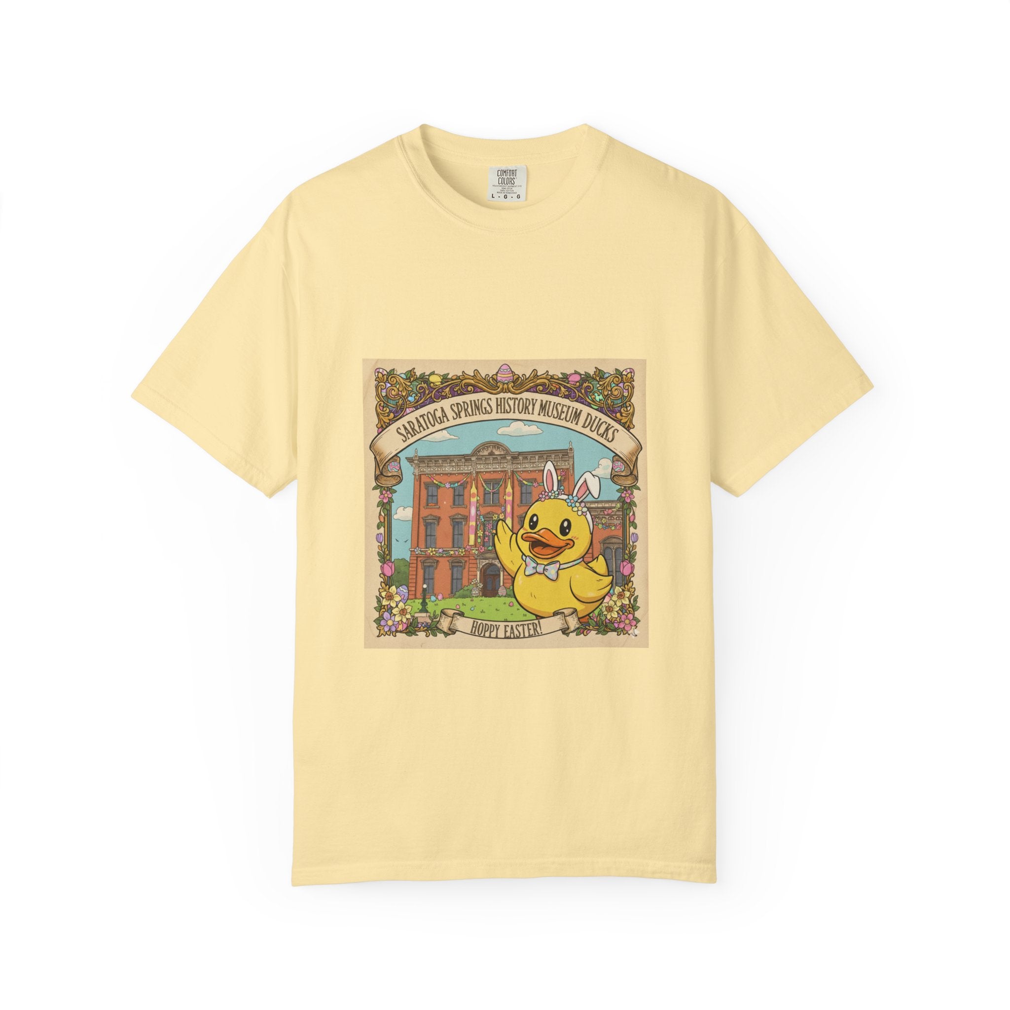 Saratoga Springs History Museum Duckling T-shirt | Easter Bunny Ears, Floral Vintage Illustration