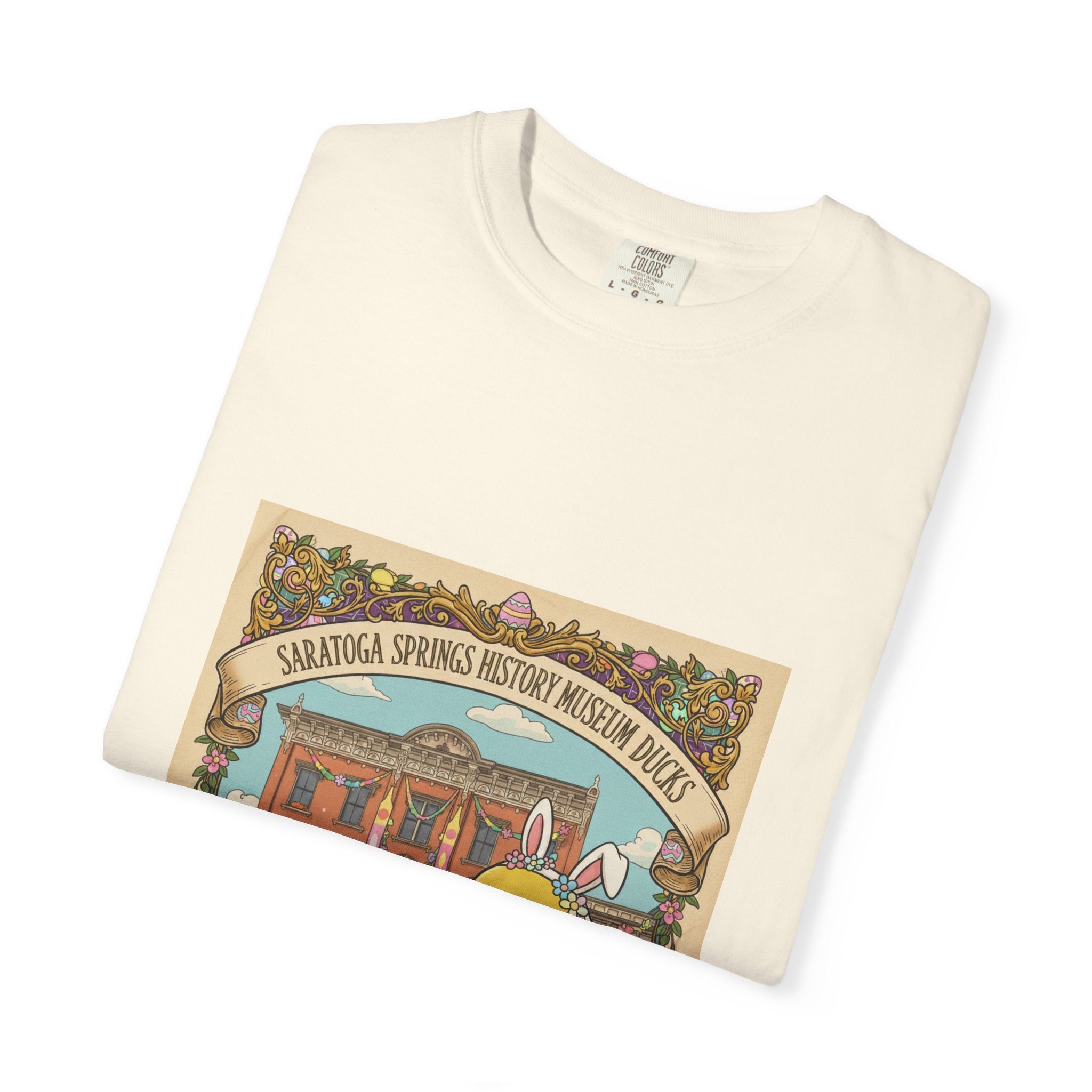 Saratoga Springs History Museum Duckling T-shirt | Easter Bunny Ears, Floral Vintage Illustration
