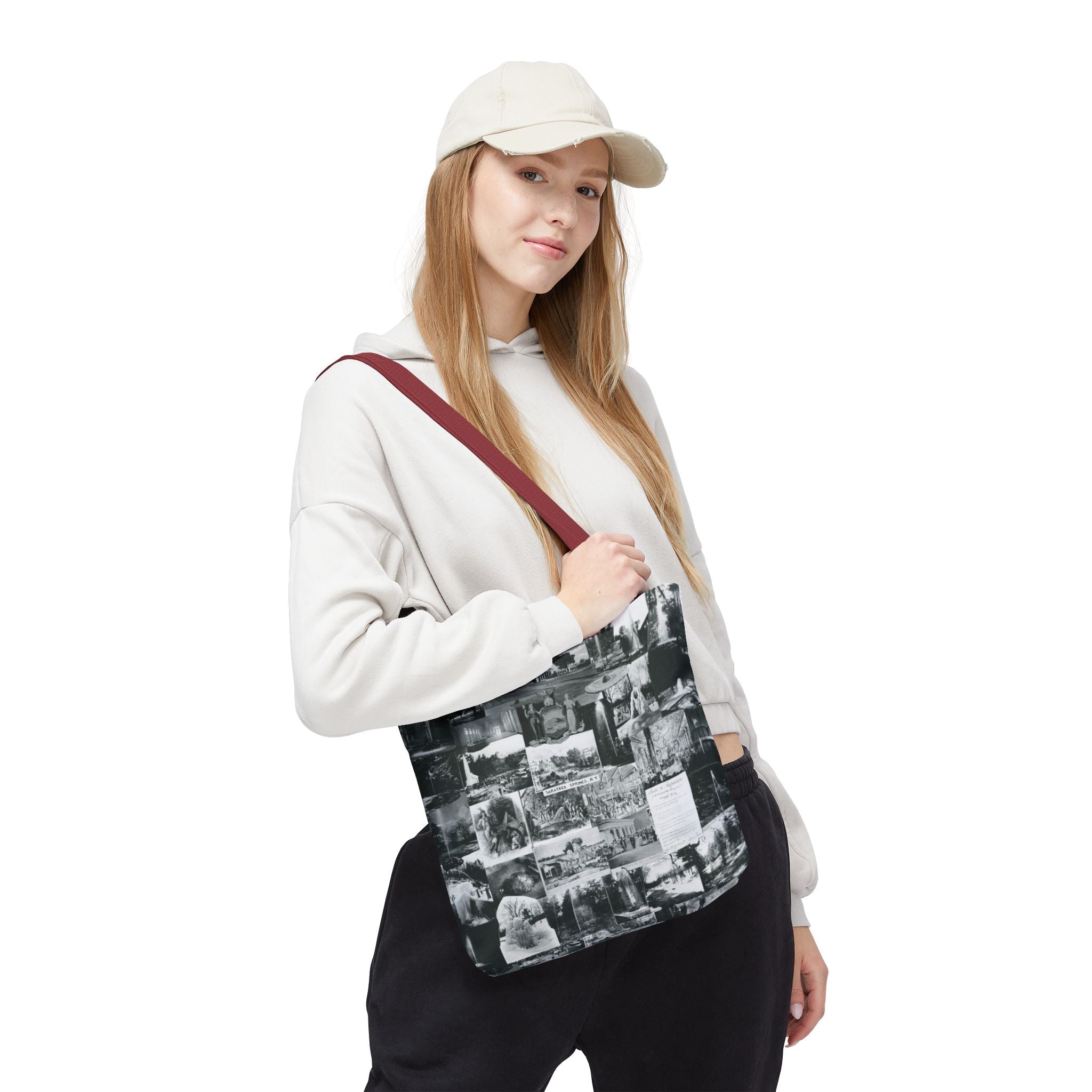 Saratoga Springs Vintage Photo Collage Tote Bag — Black & White Souvenir