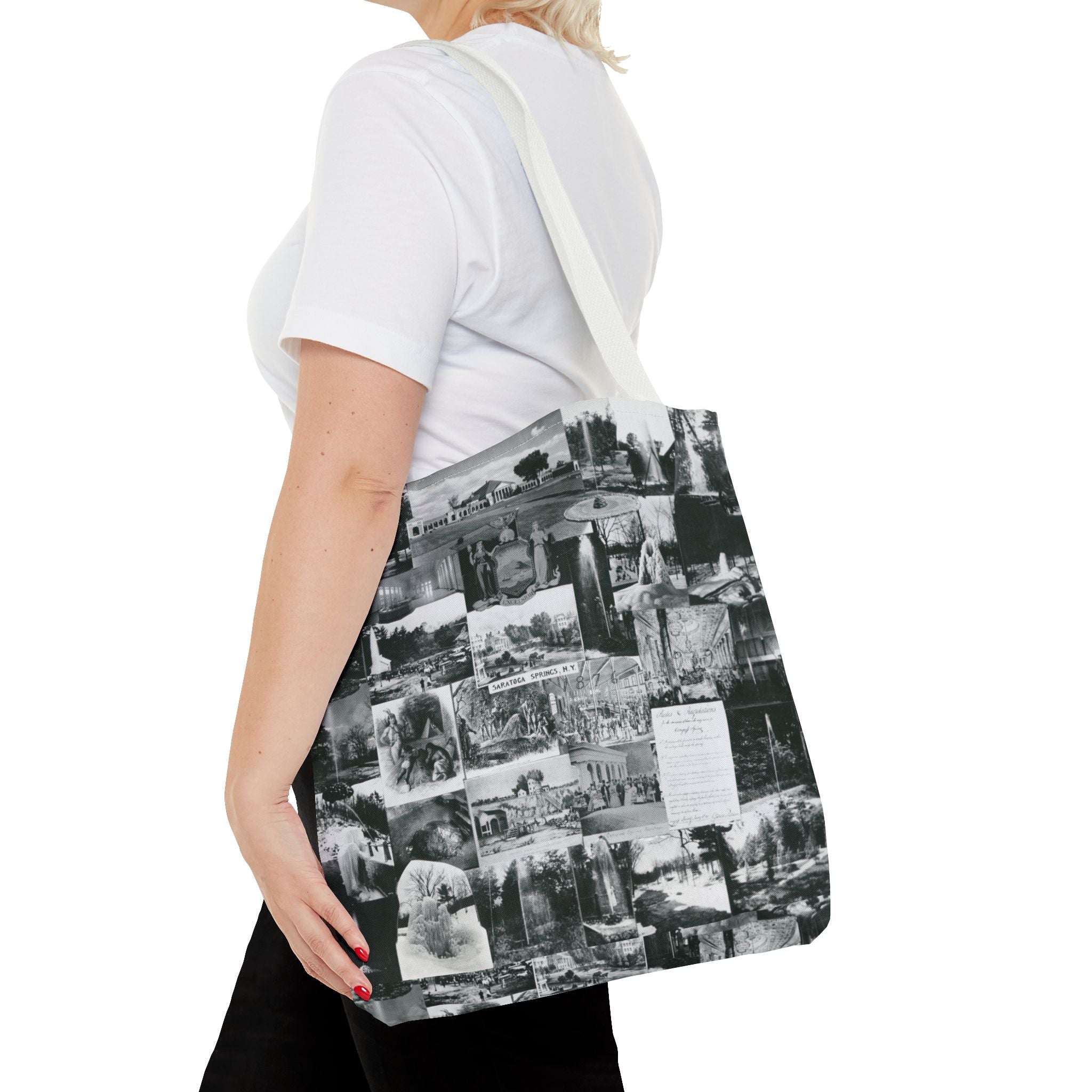 Saratoga Springs Vintage Photo Collage Tote Bag — Black & White Souvenir