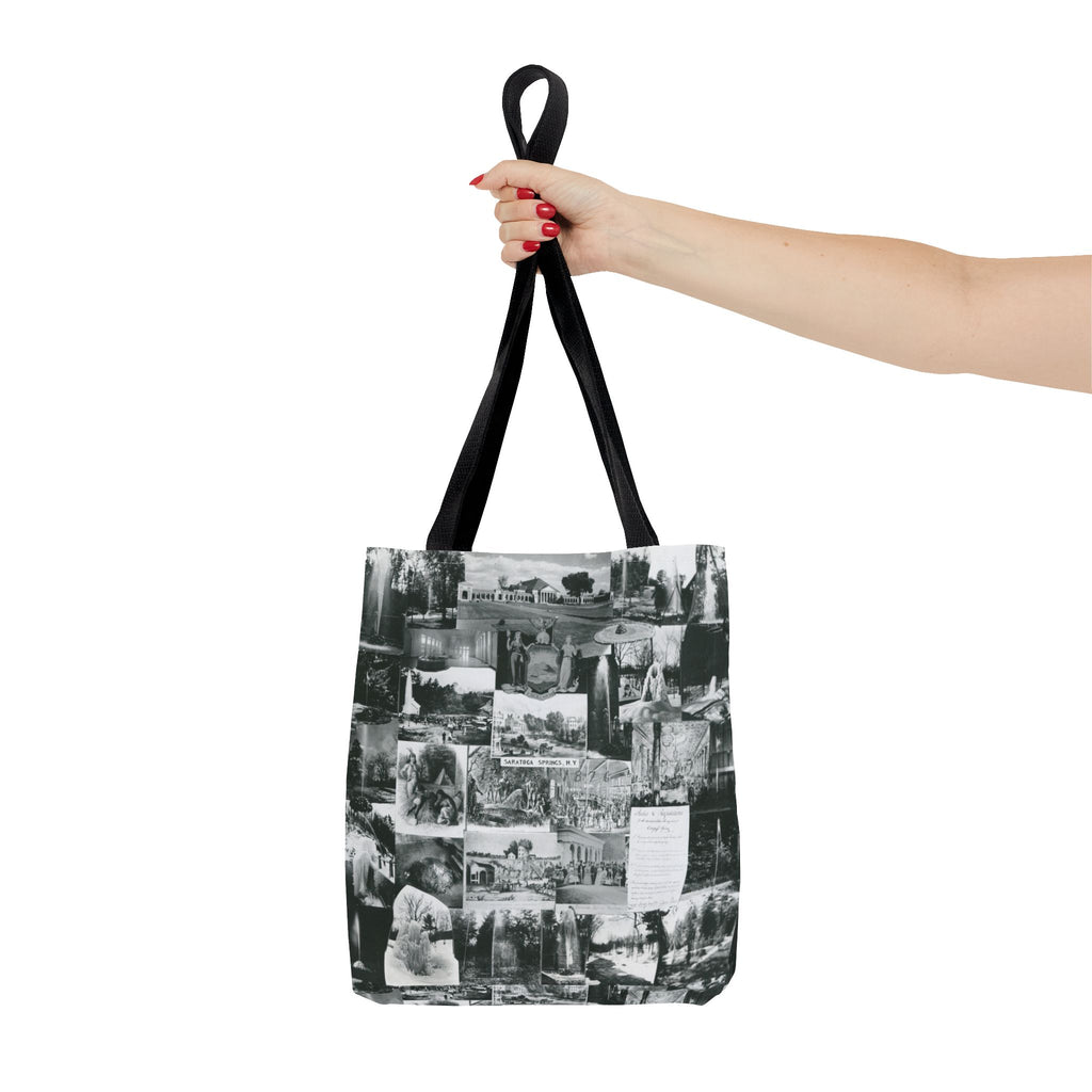Saratoga Springs Vintage Photo Collage Tote Bag — Black & White Souvenir