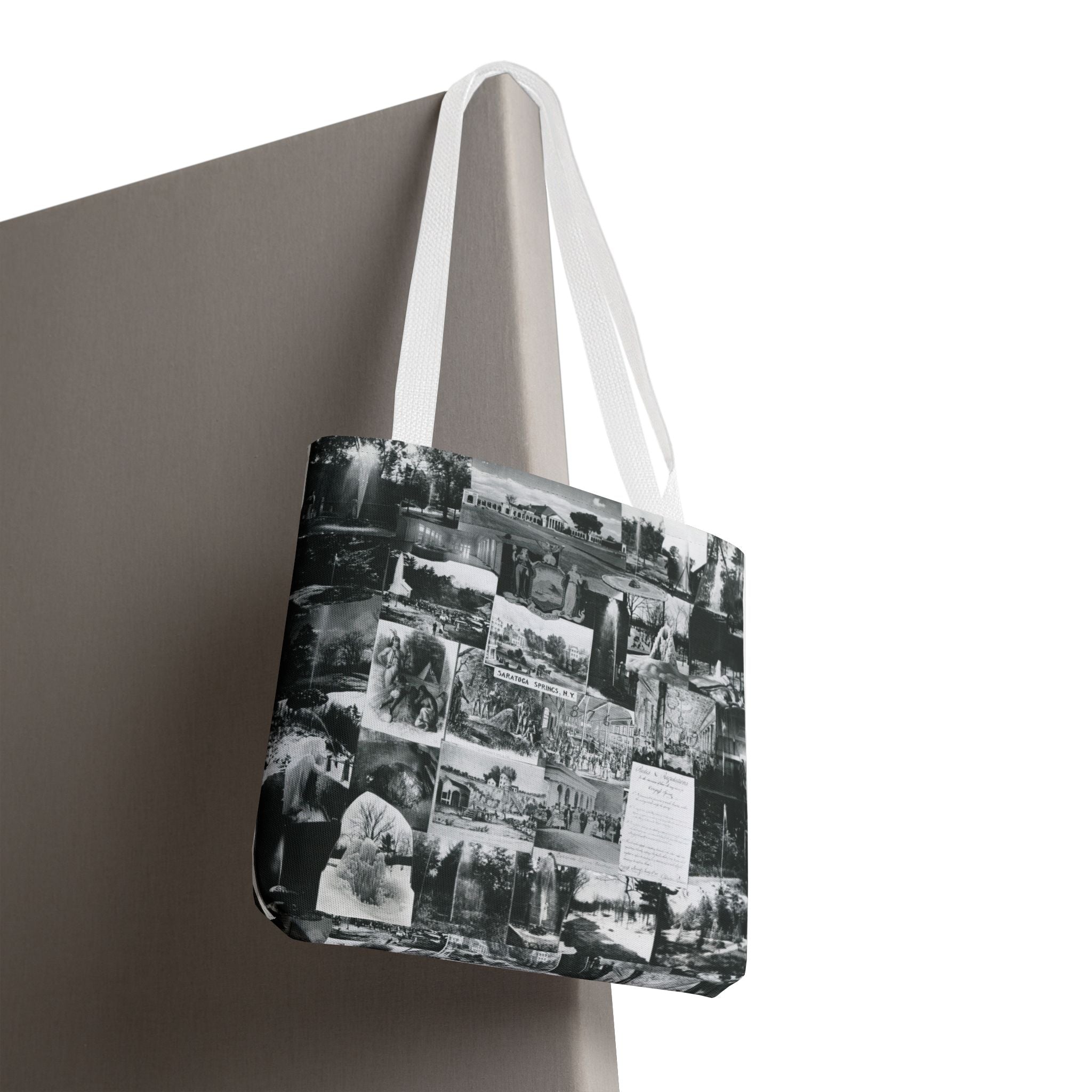 Saratoga Springs Vintage Photo Collage Tote Bag — Black & White Souvenir