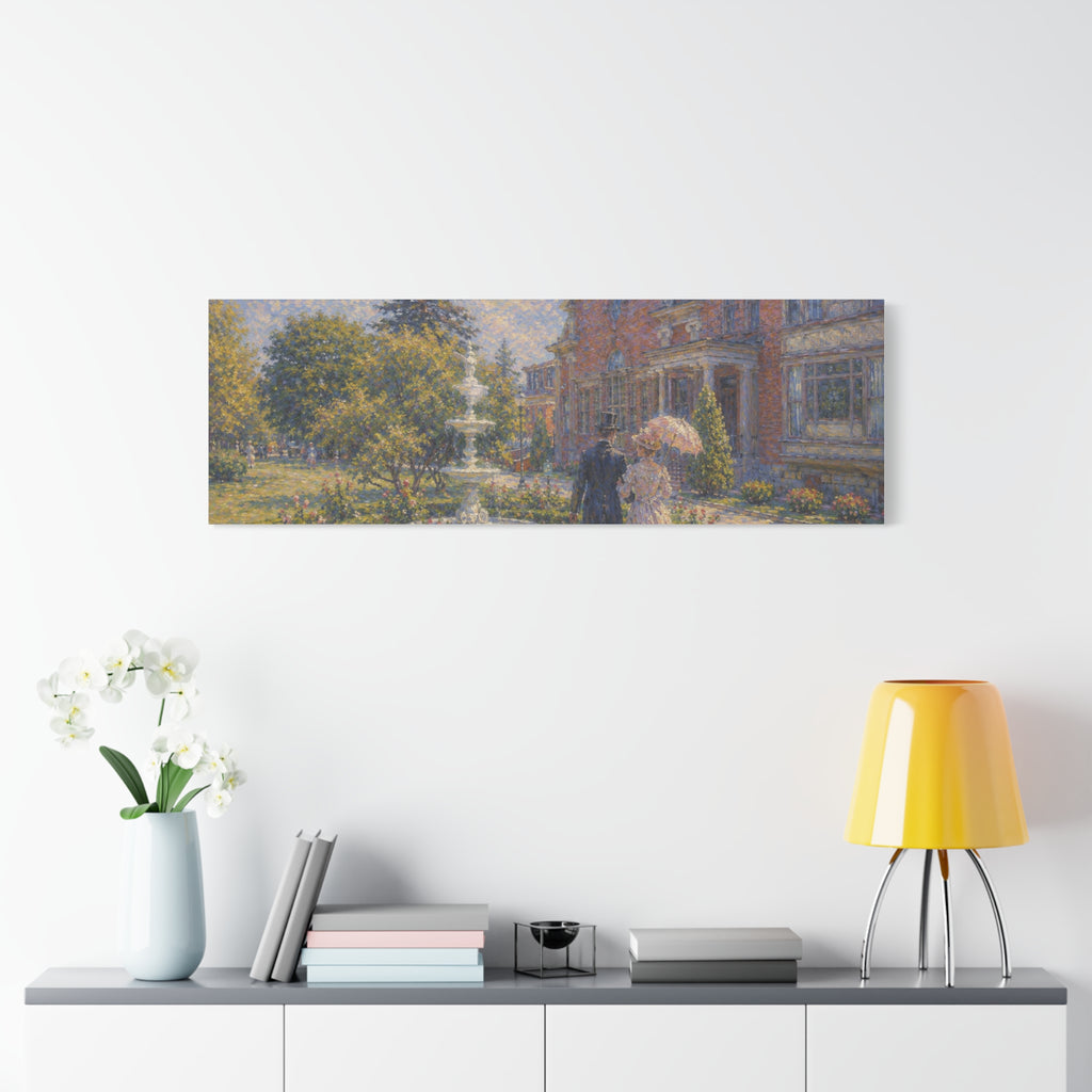 Impressionist Garden Stroll Matte Canvas Wall Art — Victorian Couple in Saratoga Springs
