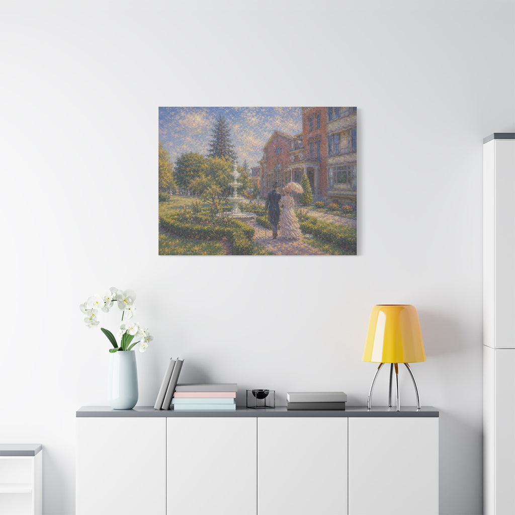 Impressionist Garden Stroll Matte Canvas Wall Art — Victorian Couple in Saratoga Springs