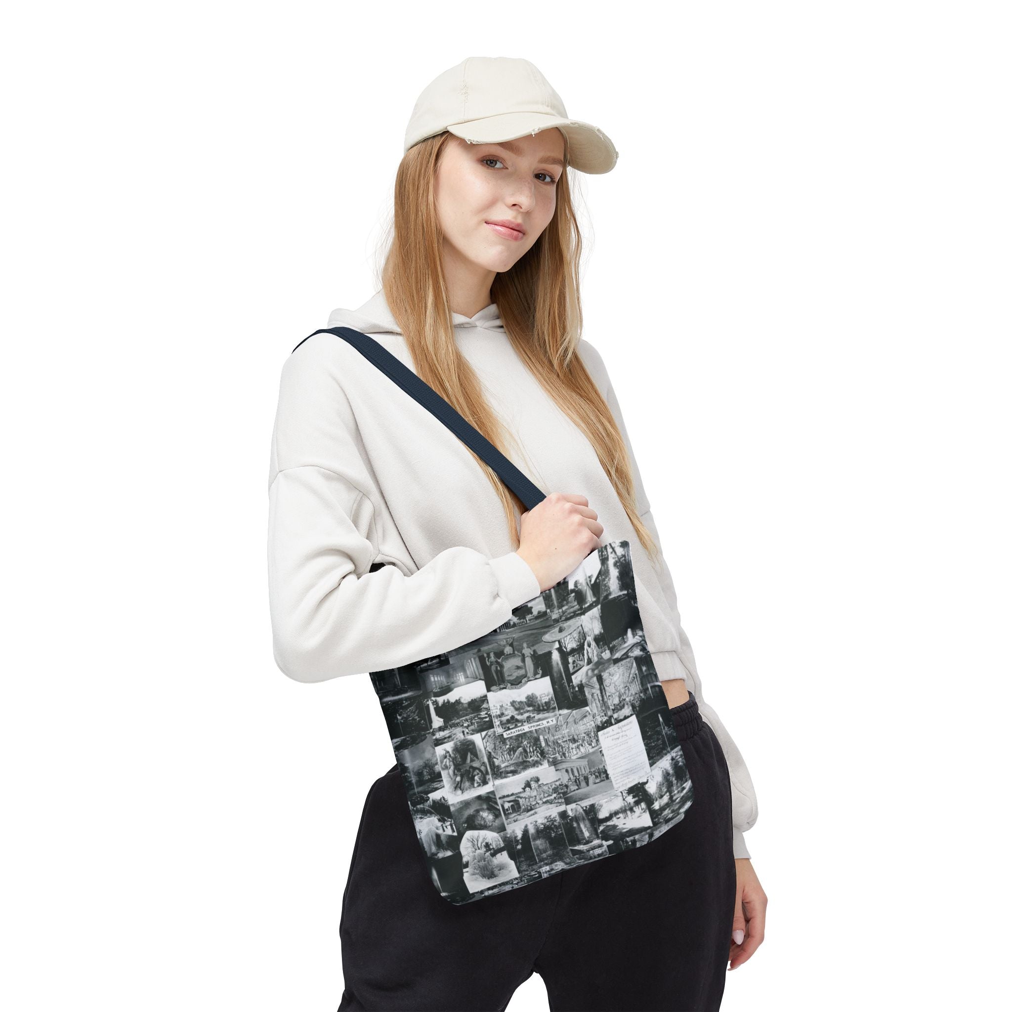 Saratoga Springs Vintage Photo Collage Tote Bag — Black & White Souvenir