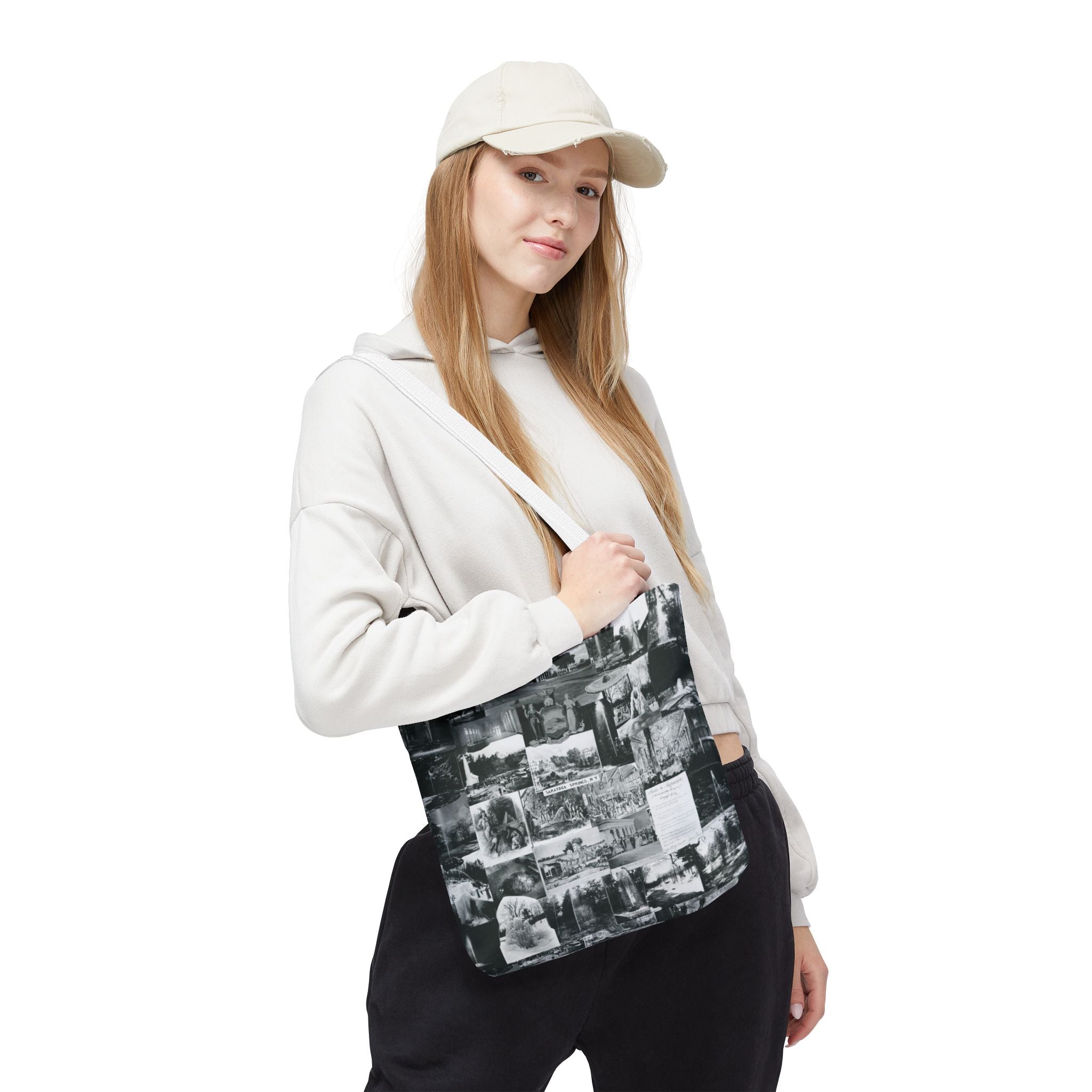 Saratoga Springs Vintage Photo Collage Tote Bag — Black & White Souvenir