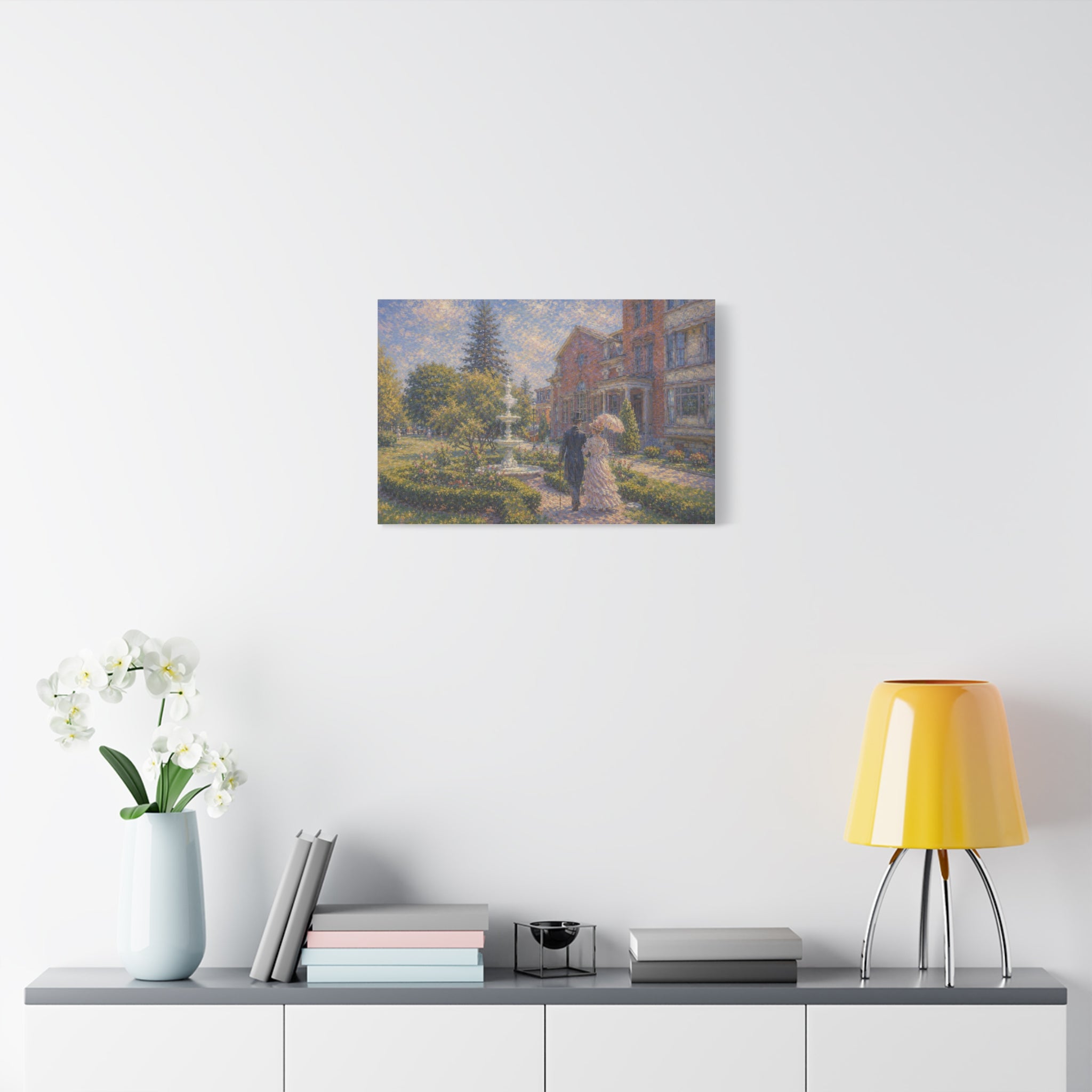 Impressionist Garden Stroll Matte Canvas Wall Art — Victorian Couple in Saratoga Springs