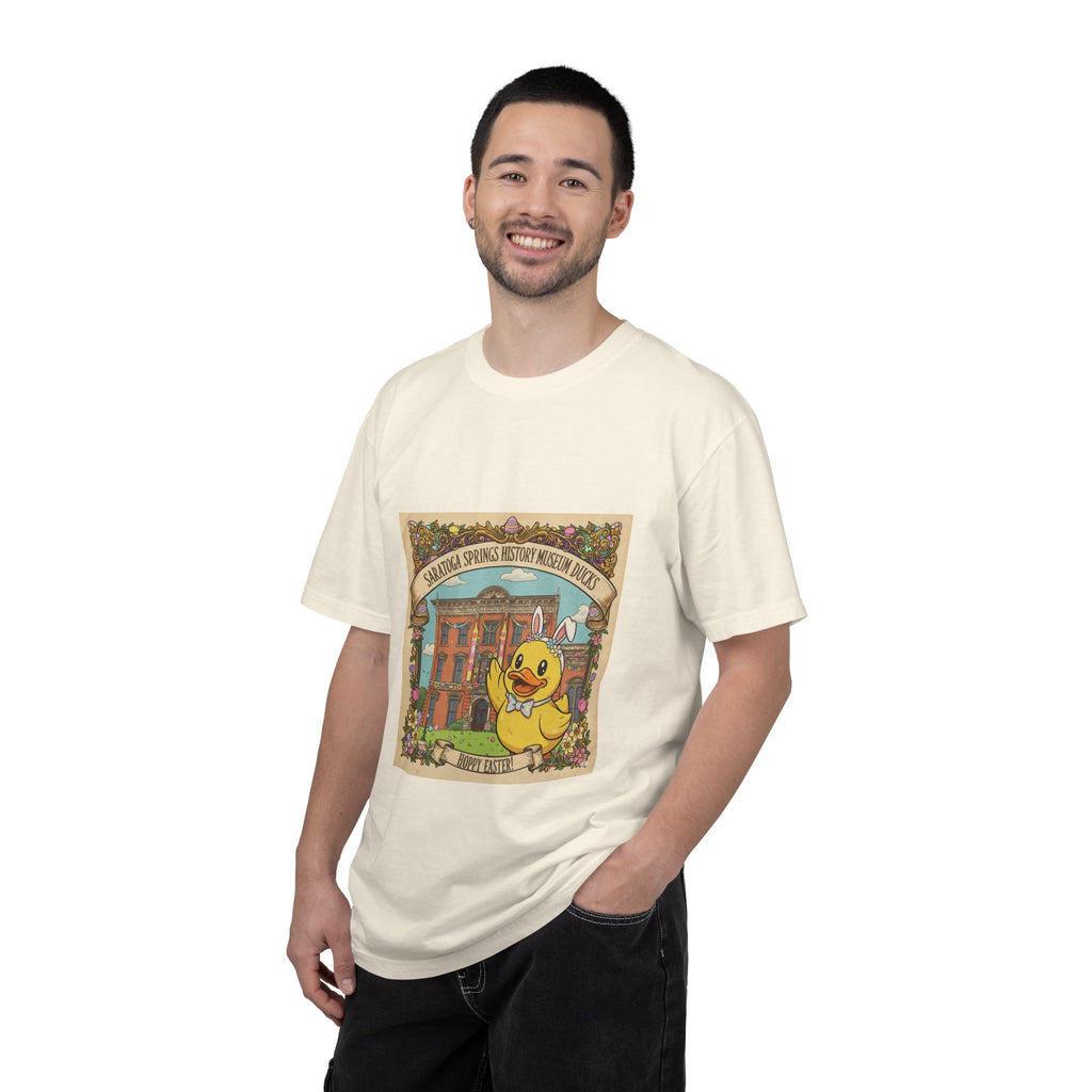 Saratoga Springs History Museum Duckling T-shirt | Easter Bunny Ears, Floral Vintage Illustration
