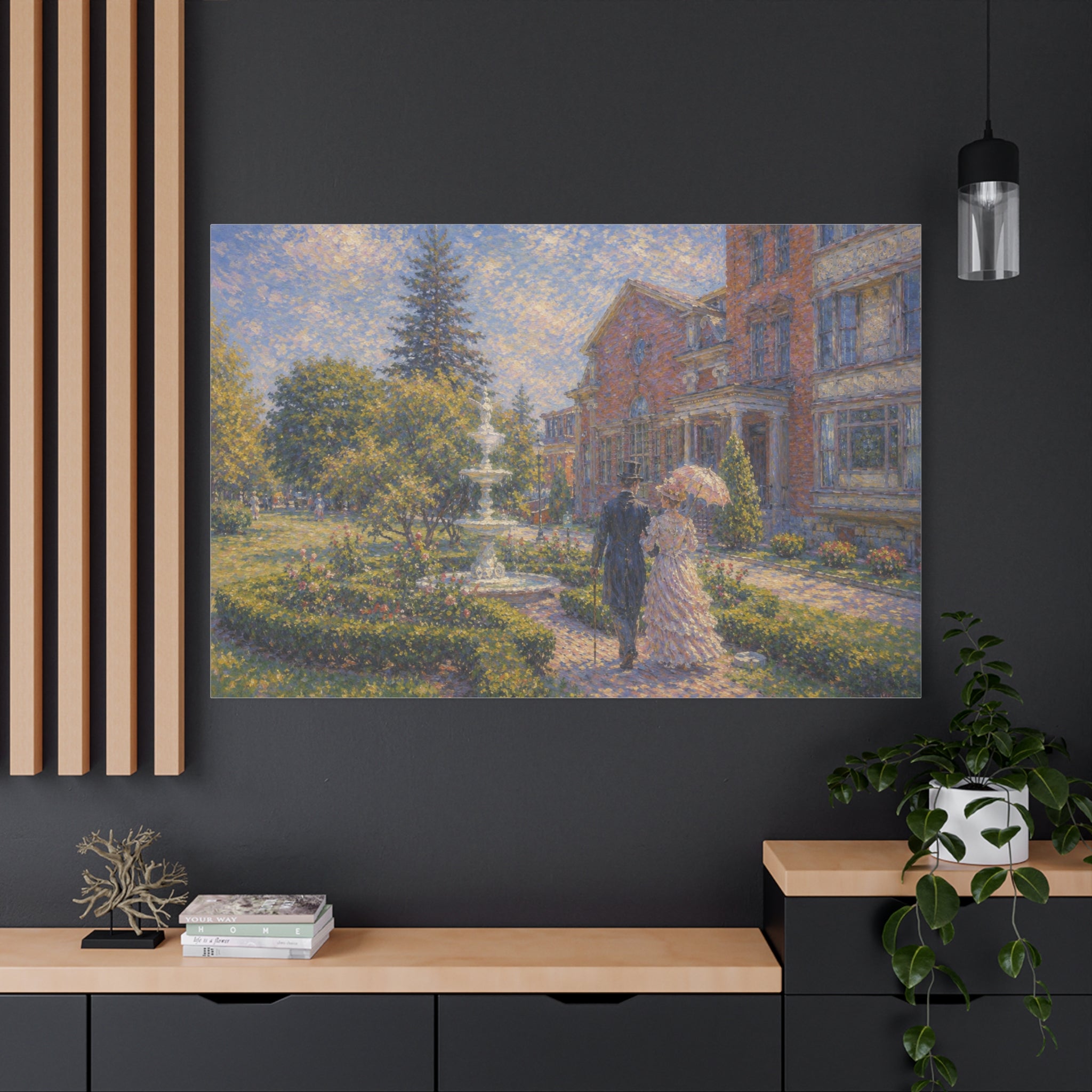 Impressionist Garden Stroll Matte Canvas Wall Art — Victorian Couple in Saratoga Springs