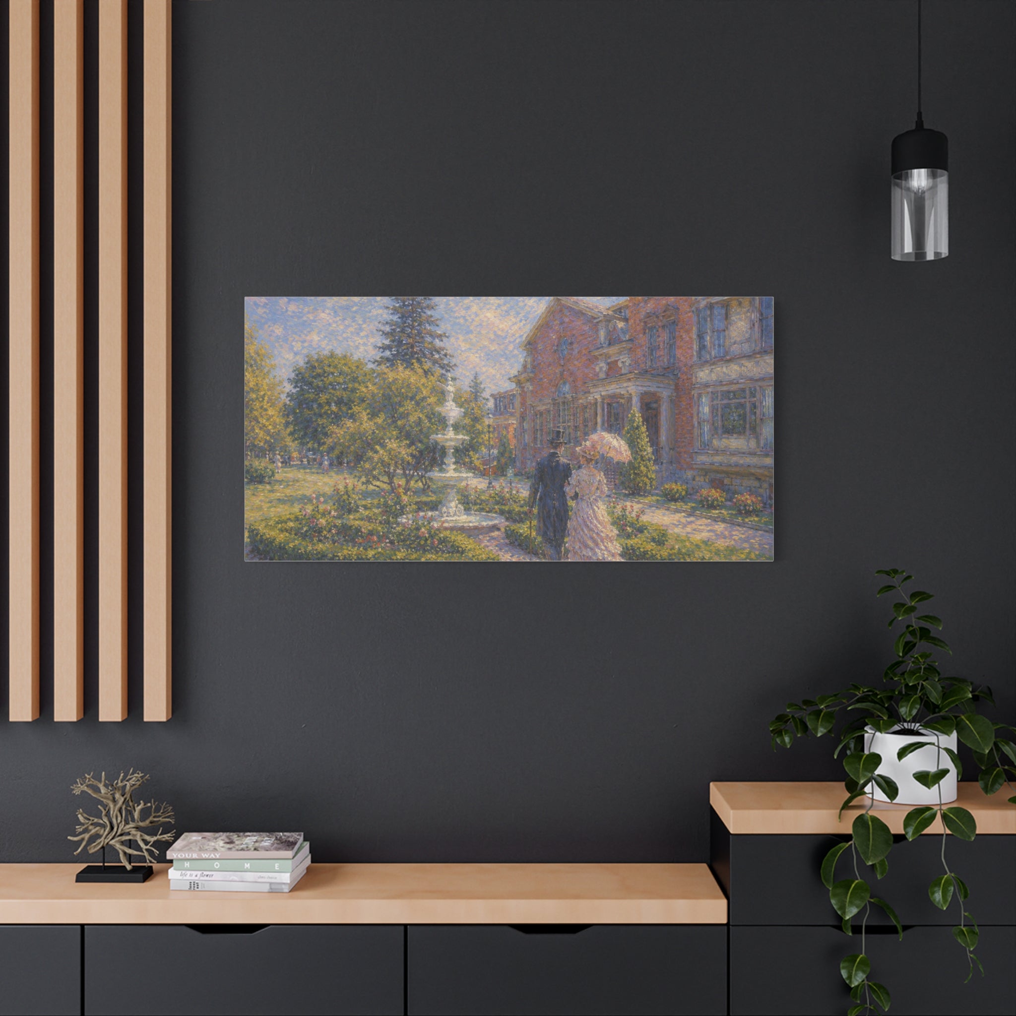 Impressionist Garden Stroll Matte Canvas Wall Art — Victorian Couple in Saratoga Springs