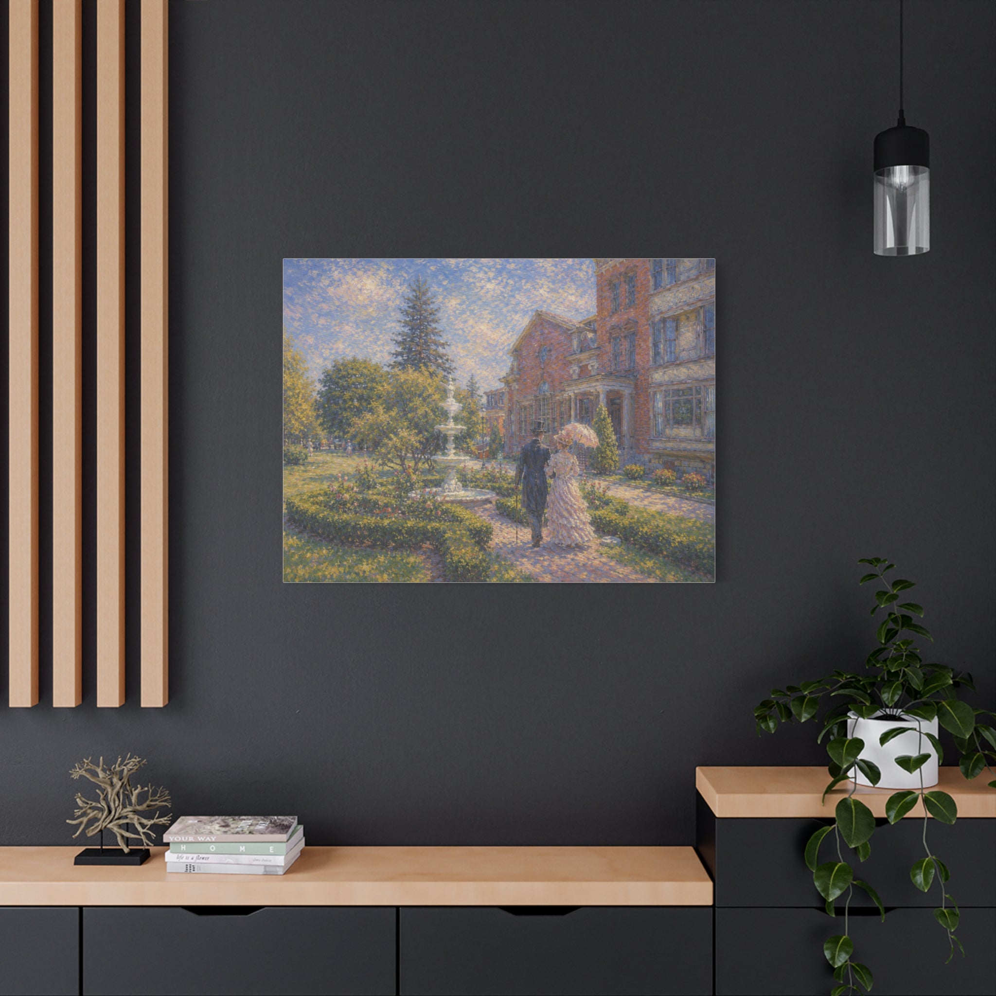 Impressionist Garden Stroll Matte Canvas Wall Art — Victorian Couple in Saratoga Springs