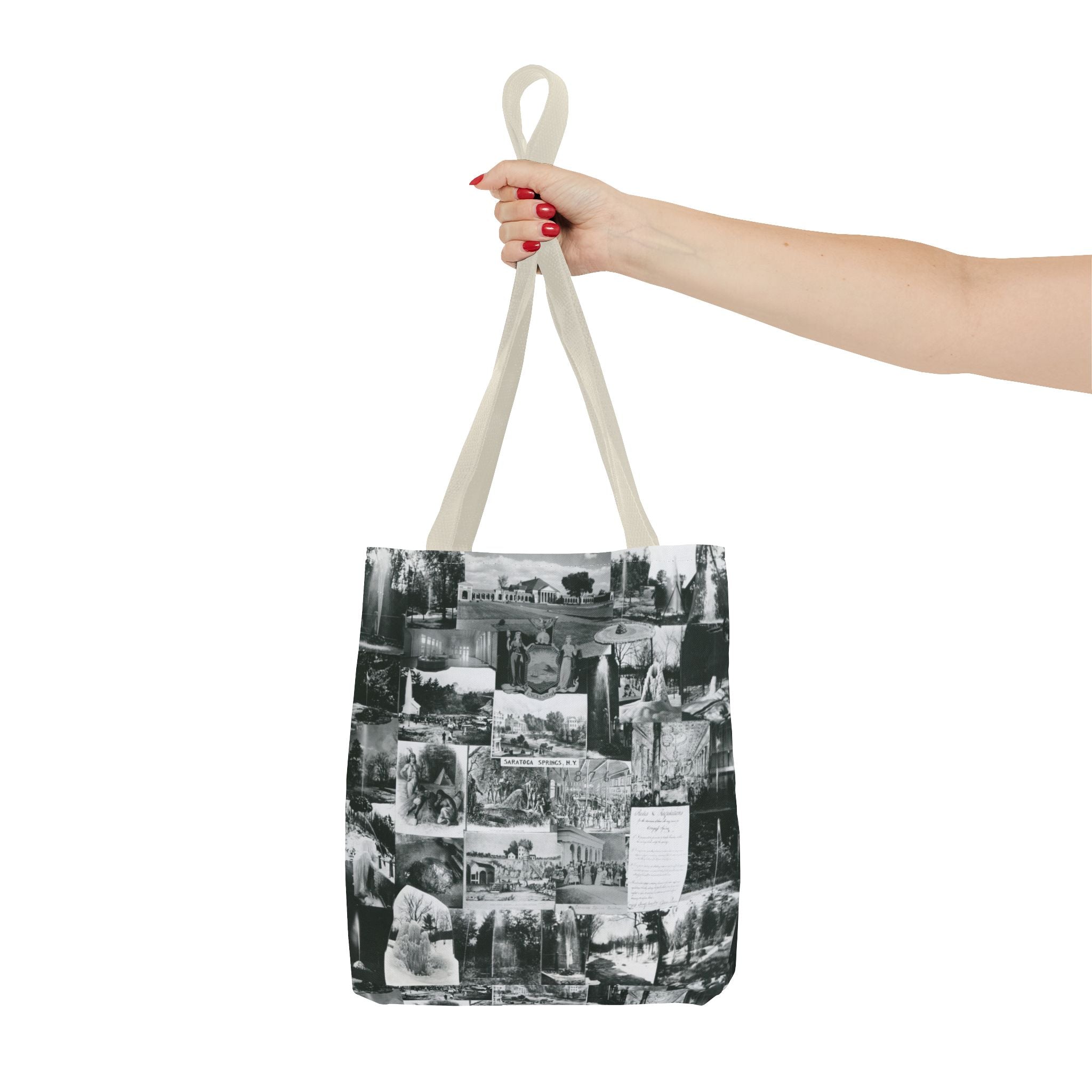 Saratoga Springs Vintage Photo Collage Tote Bag — Black & White Souvenir