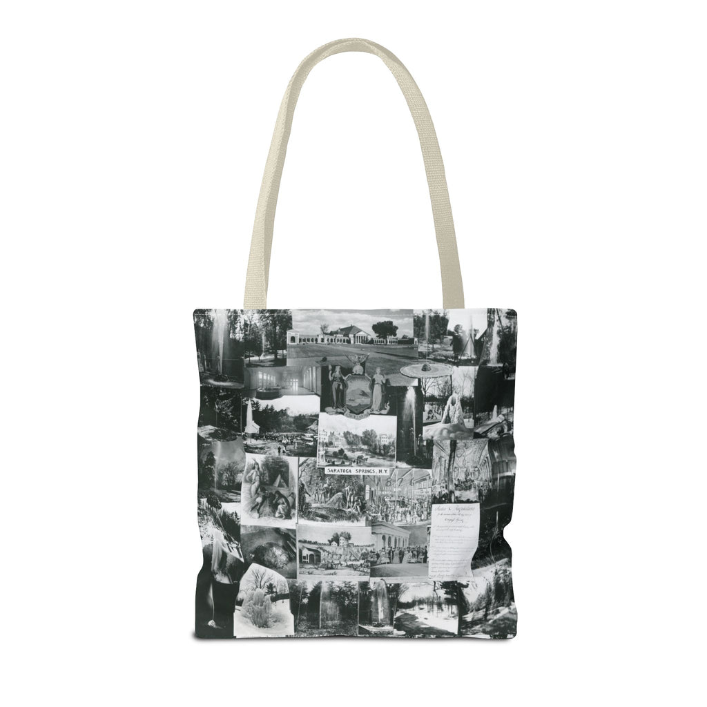 Saratoga Springs Vintage Photo Collage Tote Bag — Black & White Souvenir