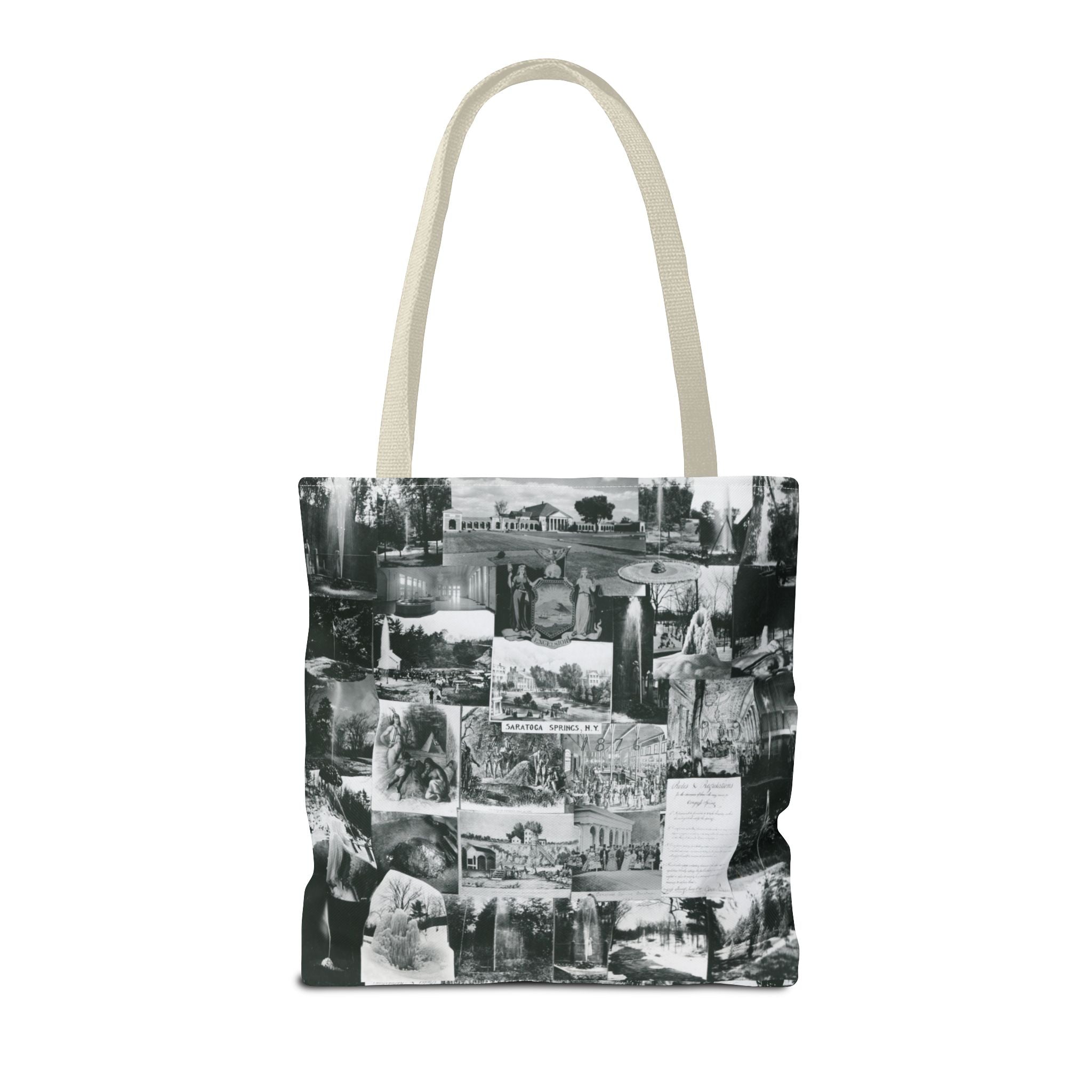 Saratoga Springs Vintage Photo Collage Tote Bag — Black & White Souvenir
