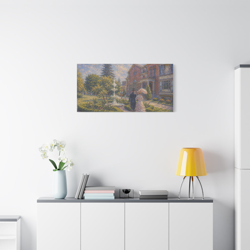 Impressionist Garden Stroll Matte Canvas Wall Art — Victorian Couple in Saratoga Springs