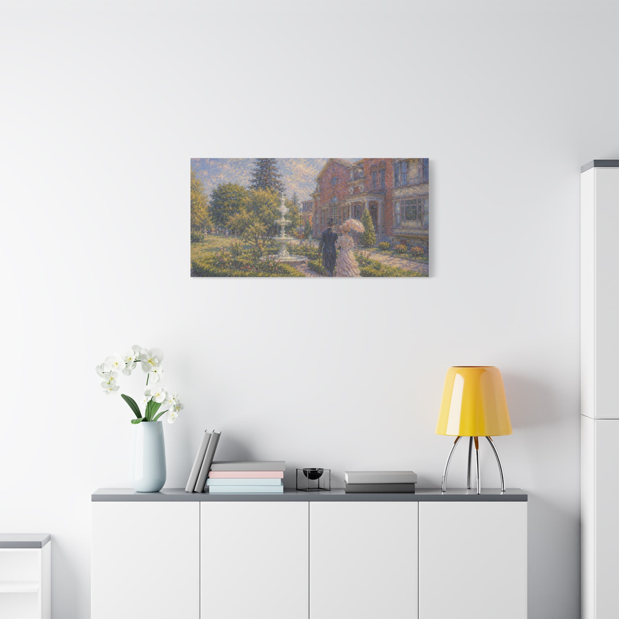 Impressionist Garden Stroll Matte Canvas Wall Art — Victorian Couple in Saratoga Springs