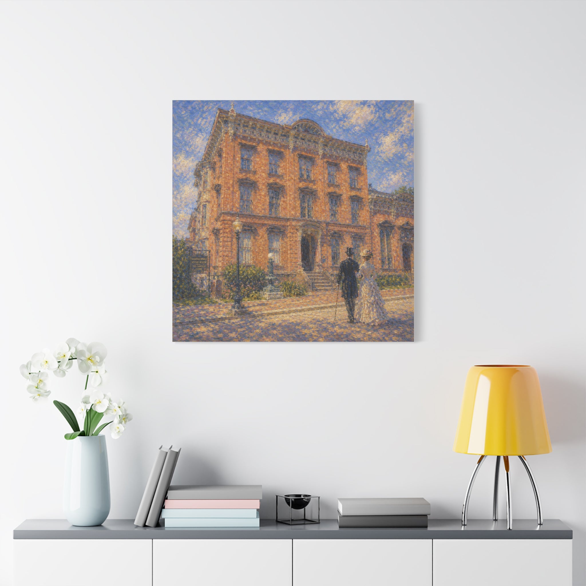 Vintage Saratoga Springs Cityscape Canvas — Romantic Victorian Street Scene, Matte Stretched 1.25"