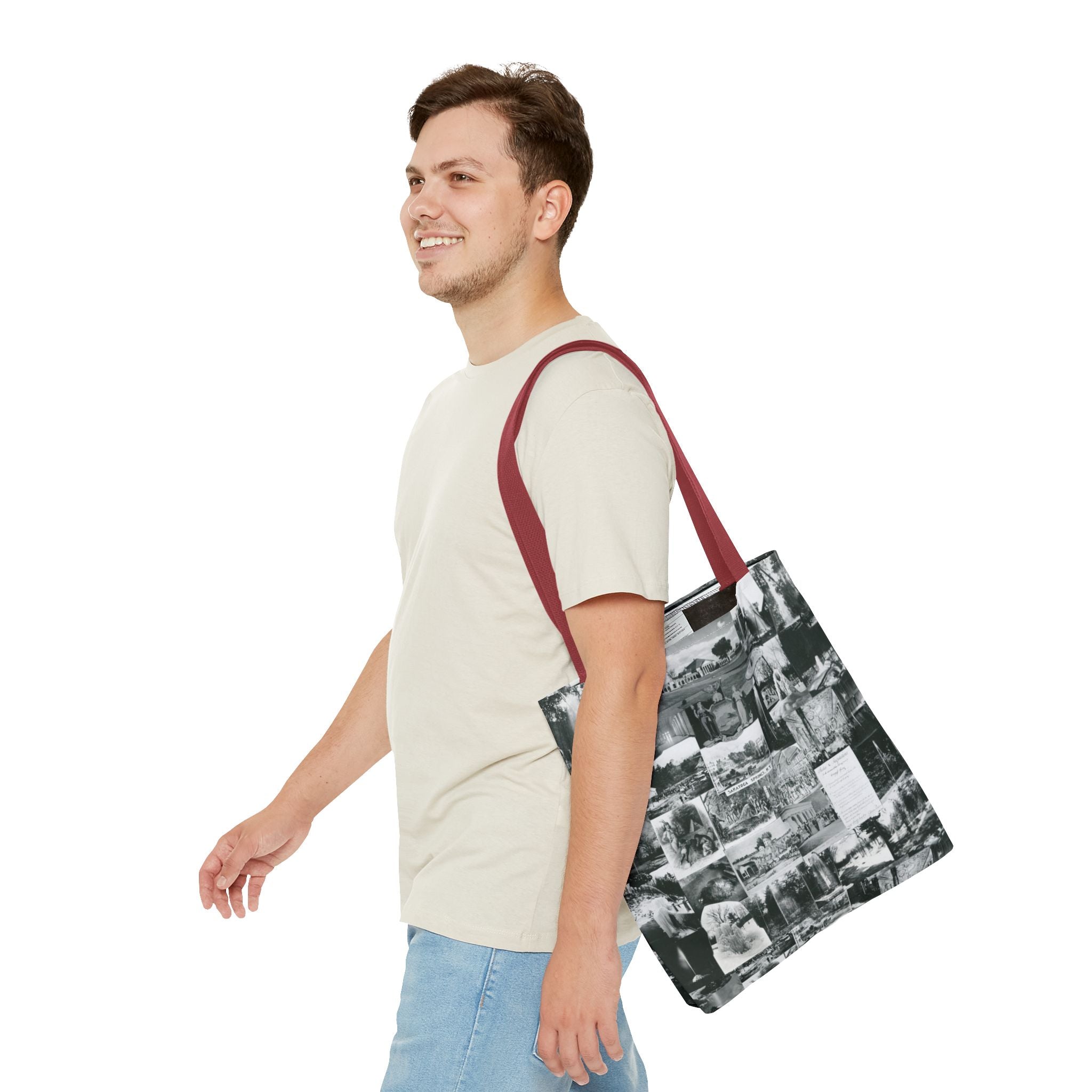 Saratoga Springs Vintage Photo Collage Tote Bag — Black & White Souvenir