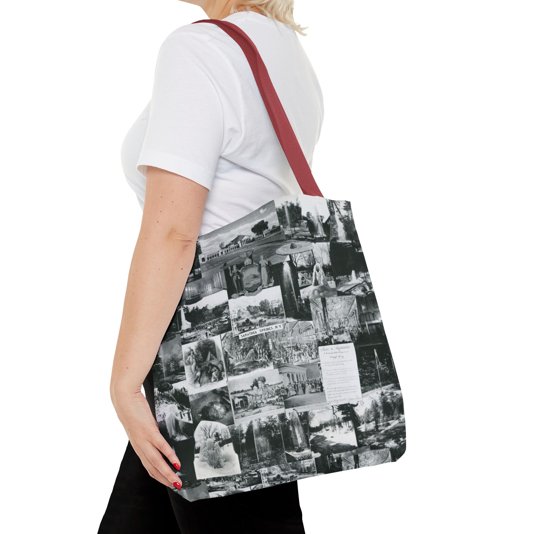Saratoga Springs Vintage Photo Collage Tote Bag — Black & White Souvenir