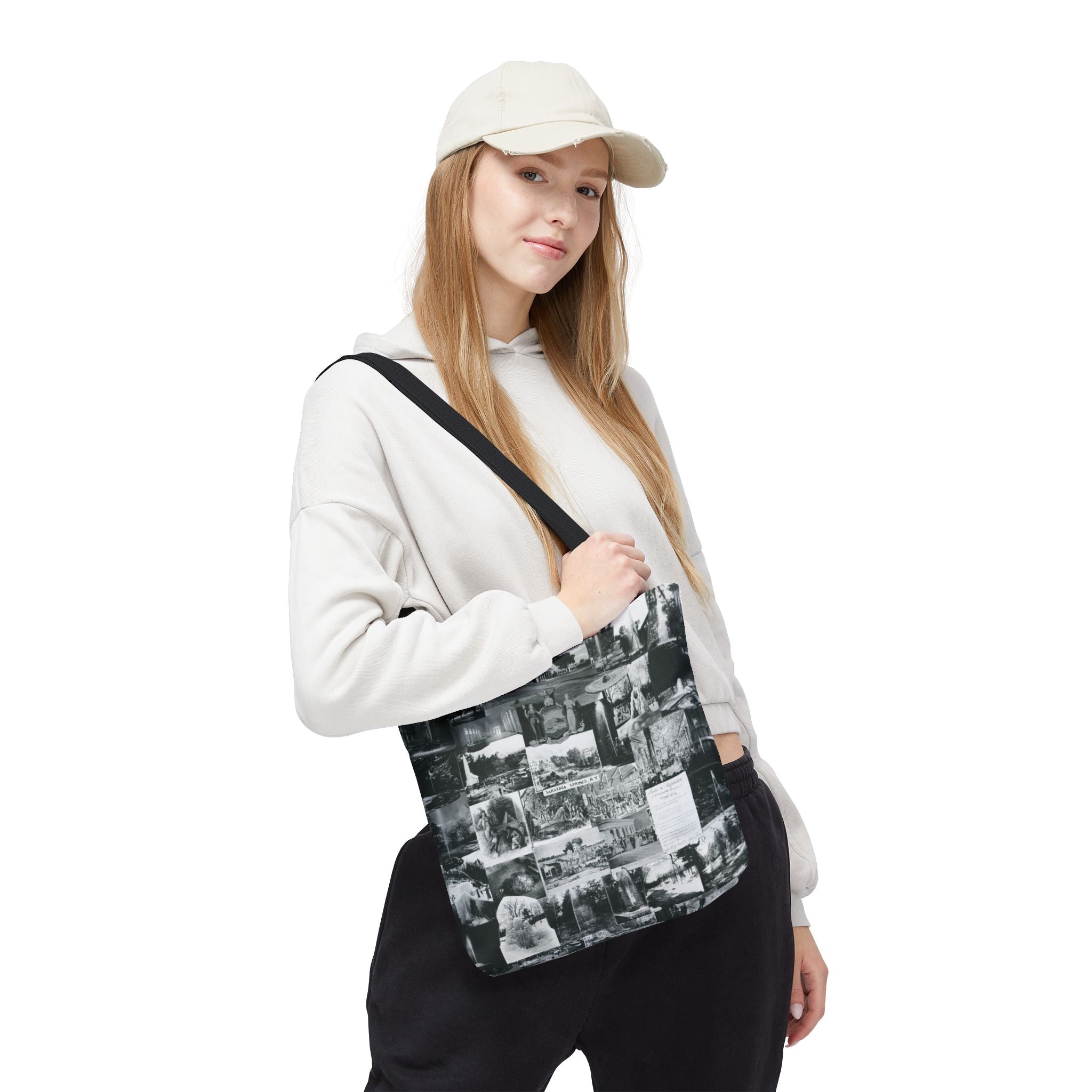 Saratoga Springs Vintage Photo Collage Tote Bag — Black & White Souvenir