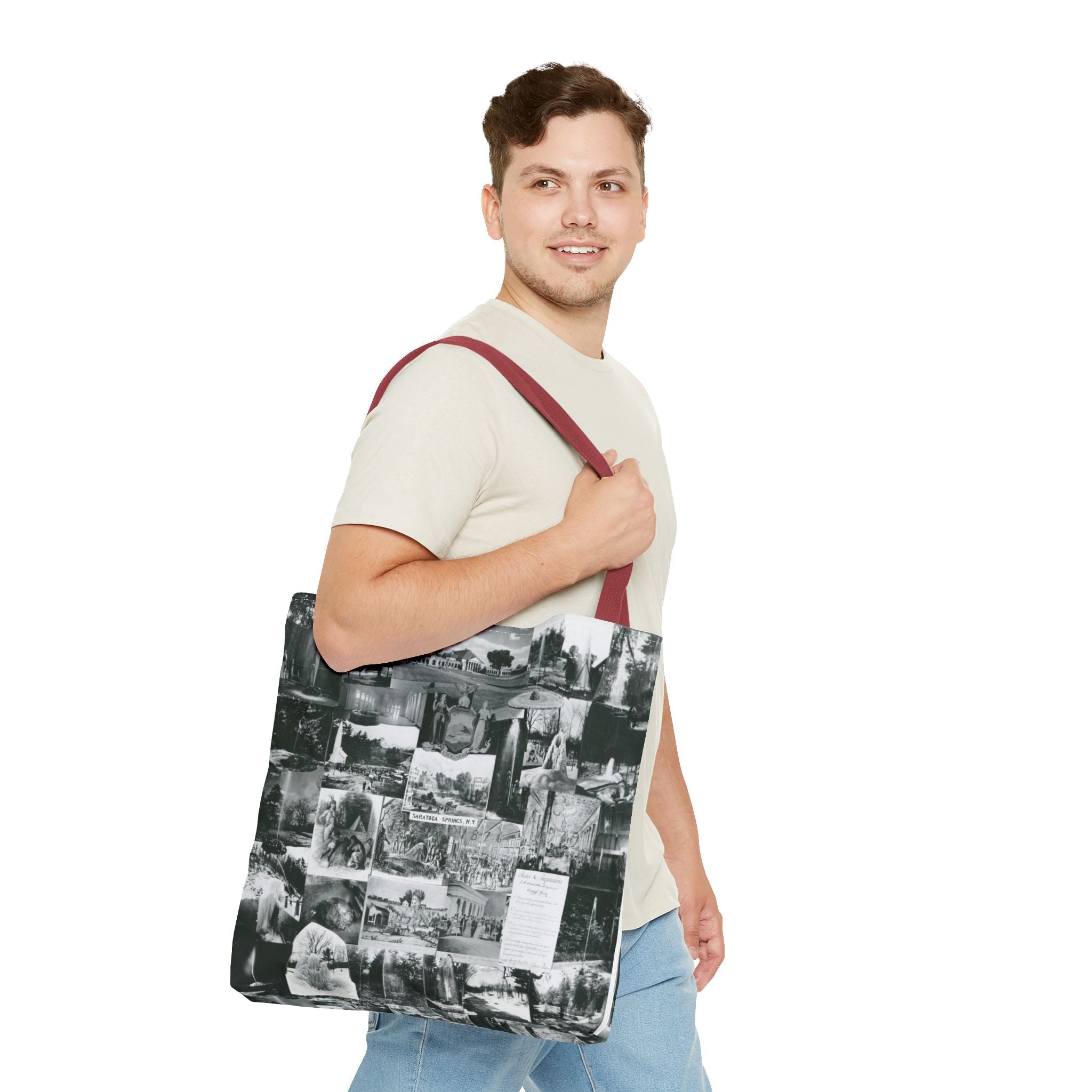 Saratoga Springs Vintage Photo Collage Tote Bag — Black & White Souvenir