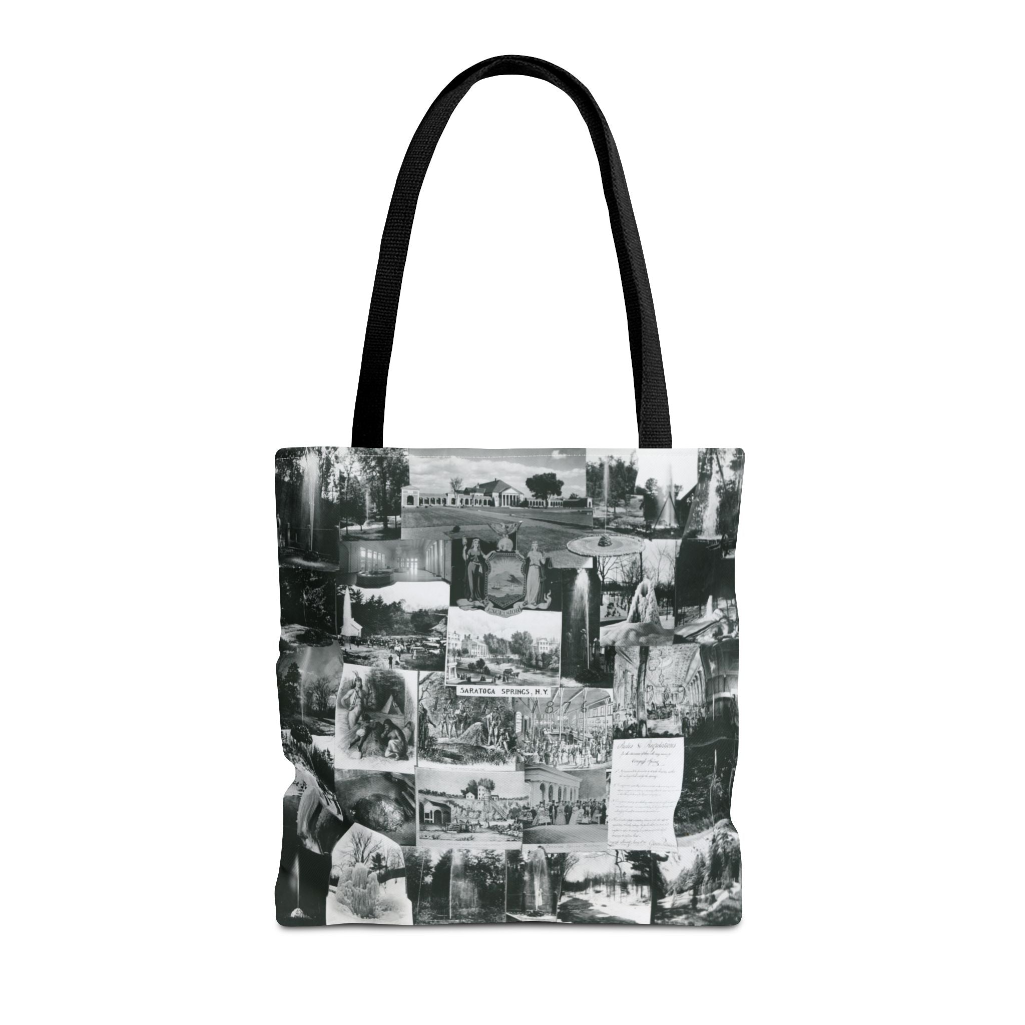 Saratoga Springs Vintage Photo Collage Tote Bag — Black & White Souvenir